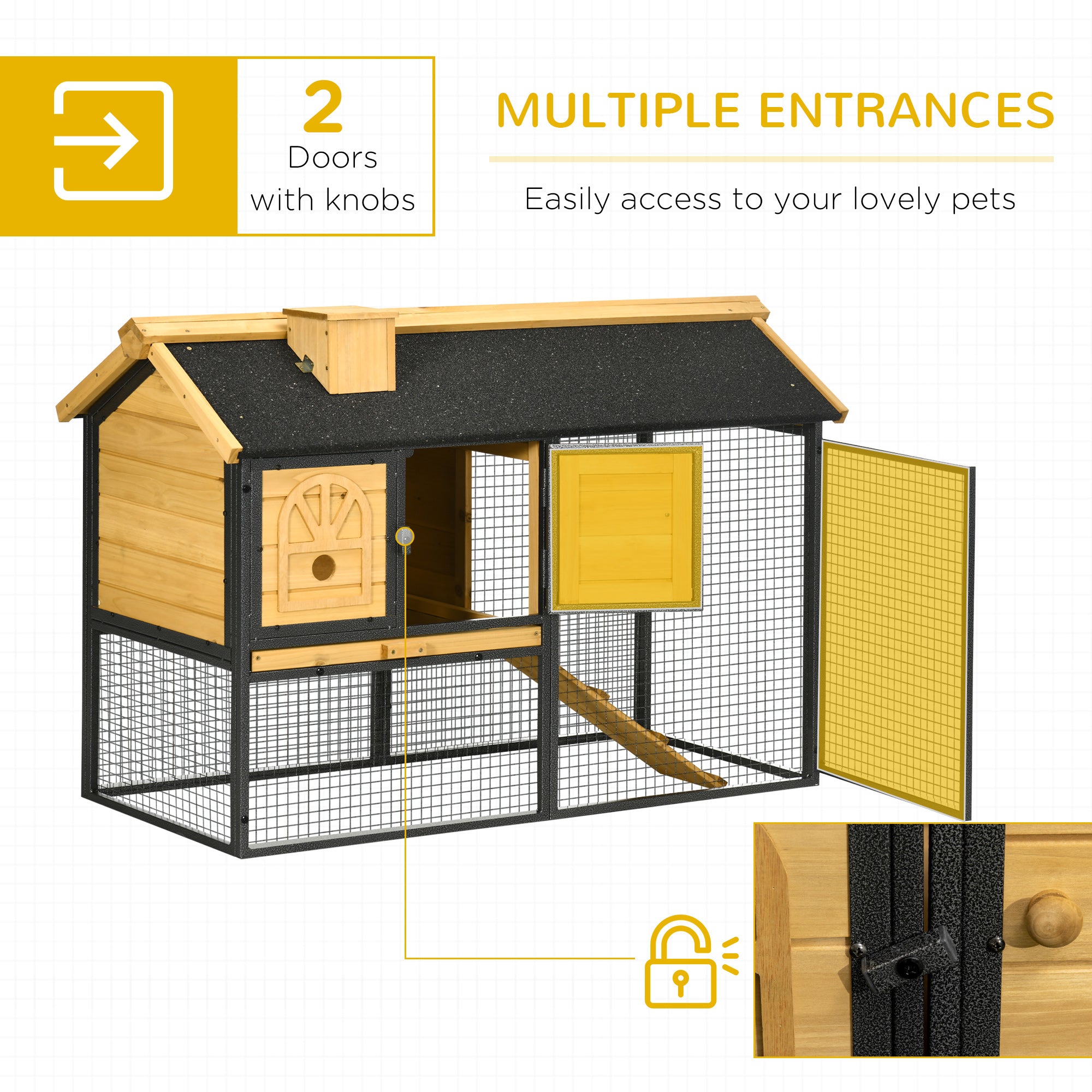 2 Tiers Rabbit Hutch and Run, Guinea Pig Hutch Outdoor with Sliding Tray, Ramp, for 1-2 Rabbits