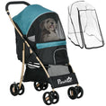 Load image into Gallery viewer, Dog Stroller with Rain Cover, Foldable Dog Pram, 4 Wheels Pet Pushchair with Safety Leashes, for Small, Miniature Dogs, Cats - Dark Green
