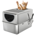 Charger l'image dans la visionneuse de la galerie, Stainless Steel Cat Litter Box with Lid, Extra Large Enclosed Litter Box with Top Litter-Catching Holes, Scoop, Dual Entry, Easy Clean, Silver
