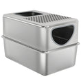Charger l'image dans la visionneuse de la galerie, Stainless Steel Cat Litter Box with Lid, Extra Large Enclosed Litter Box with Top Litter-Catching Holes, Scoop, Dual Entry, Easy Clean, Silver
