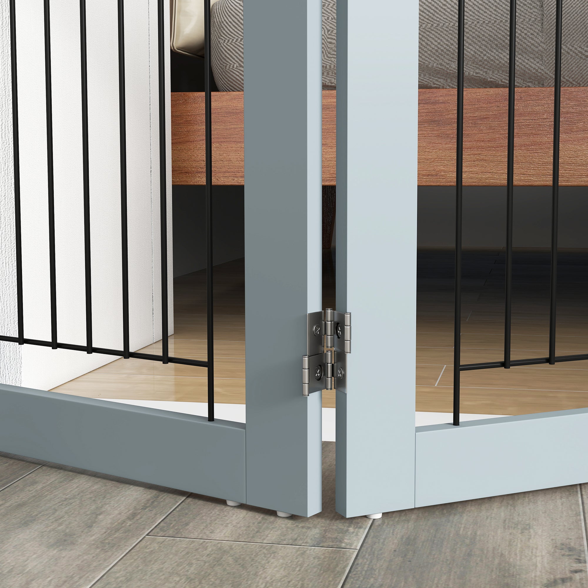 Freestanding Dog Cate, Foldable Wooden Pet Gate with  - 61cm Tall, for Stairways, Doorways, Hallways, Small Dogs - Grey