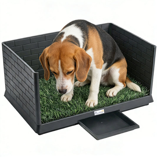 Dog Grass Pad with High Walls and Tray, Indoor Potty Tray for Puppy Training, Pee Pad Holder with Artificial Grass and Drainage for Indoor Outdoor Use, 30" x 20" x 14"