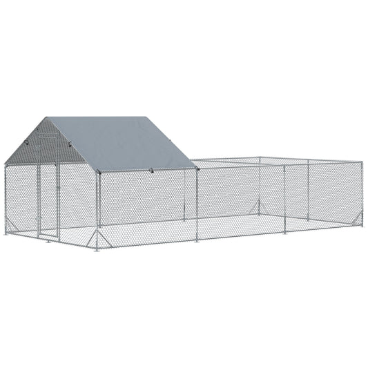 Large Metal Chicken Coop, Hen Run House with Anti-Ultraviolet Cover, Walk-in Poultry Cage for Ducks, Rabbits, Outdoor Backyard Farm, 19.7' x 9.8' x 6.4'
