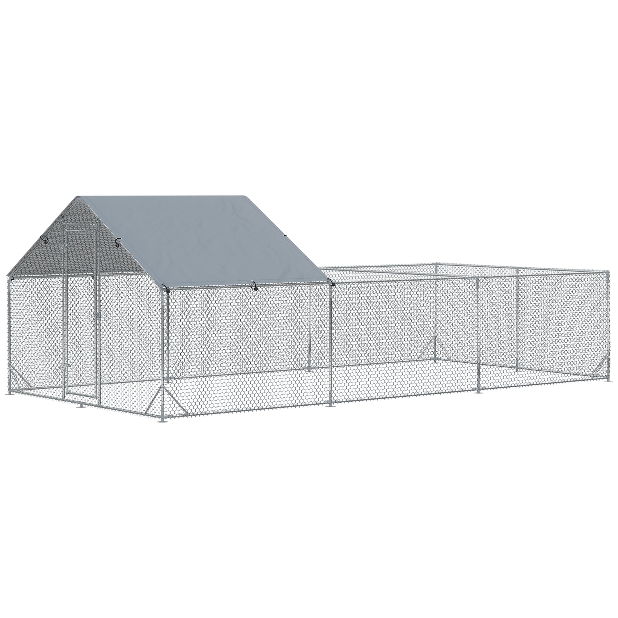 Large Metal Chicken Coop, Hen Run House with Anti-Ultraviolet Cover, Walk-in Poultry Cage for Ducks, Rabbits, Outdoor Backyard Farm, 19.7' x 9.8' x 6.4'