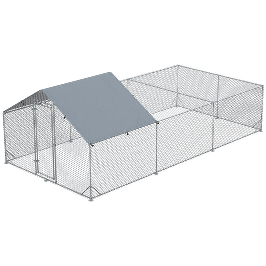 Large Metal Chicken Coop, Hen Run House with Anti-Ultraviolet Cover, Walk-in Poultry Cage for Ducks, Rabbits, Outdoor Backyard Farm, 19.7' x 9.8' x 6.4'