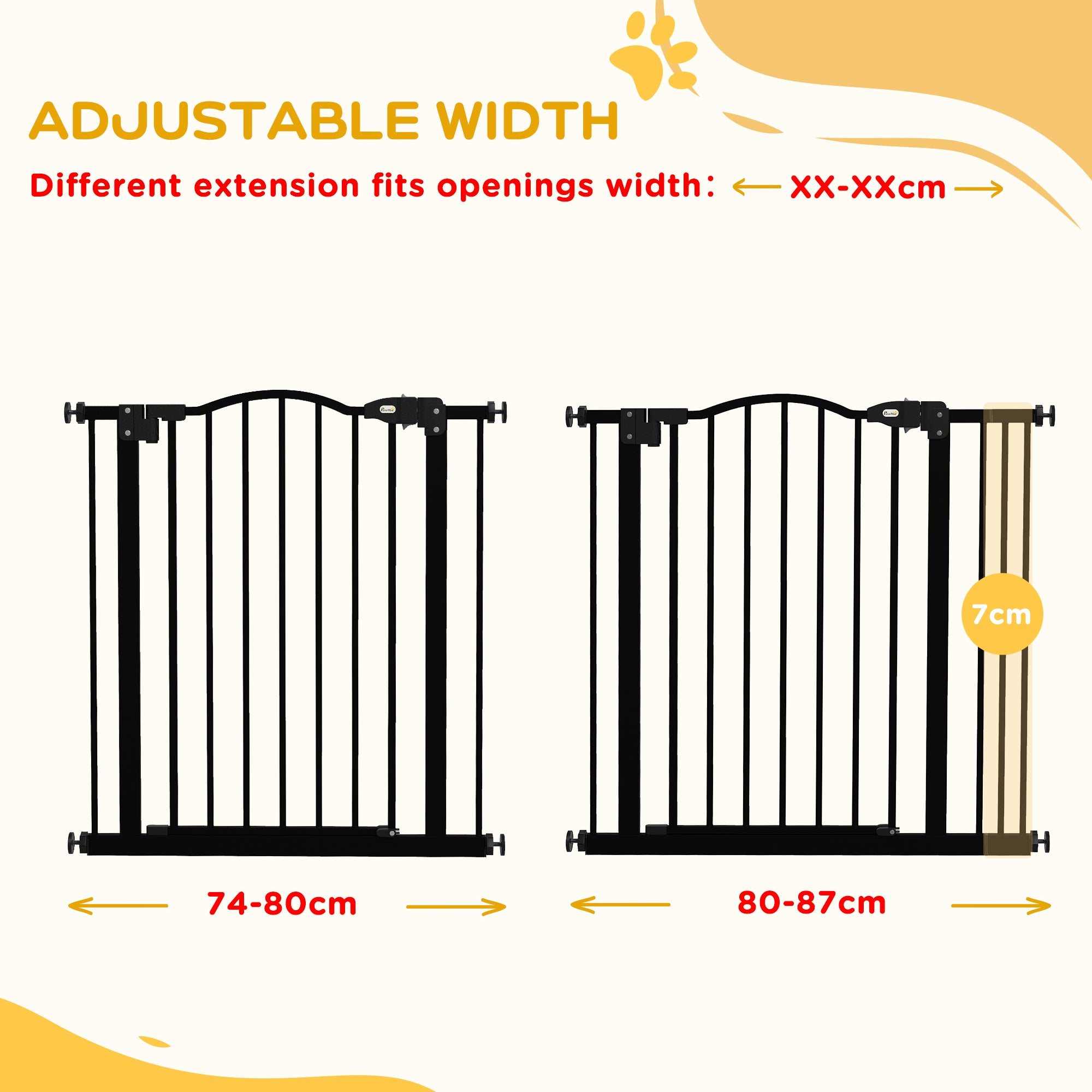 Pressure Fit Dog Stair Gate No Drilling Safety Gate Auto Close for Doorways, Hallways, 74-87cm Adjustable, 78cm Tall, Black