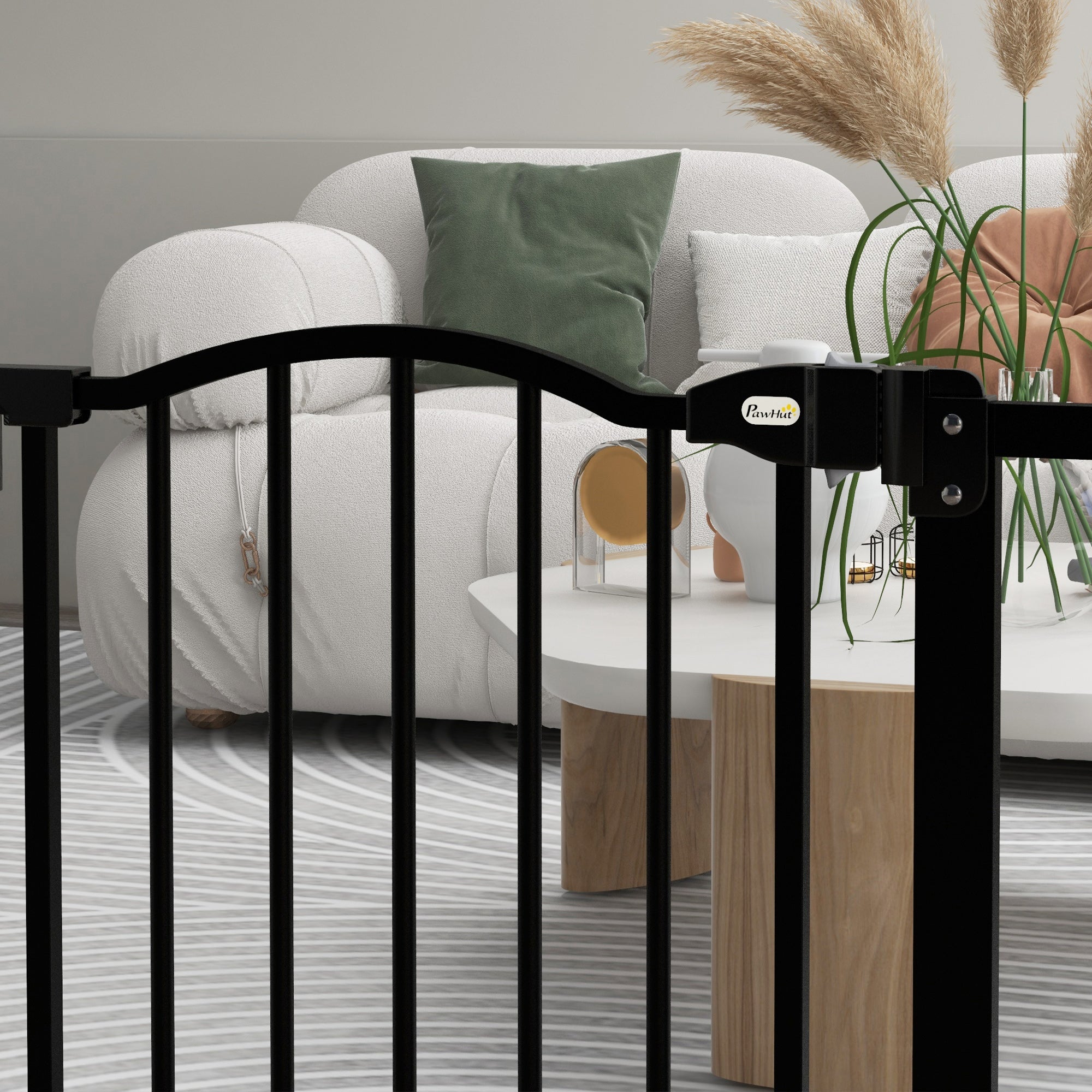 Pressure Fit Dog Stair Gate No Drilling Safety Gate Auto Close for Doorways, Hallways, 74-87cm Adjustable, 78cm Tall, Black
