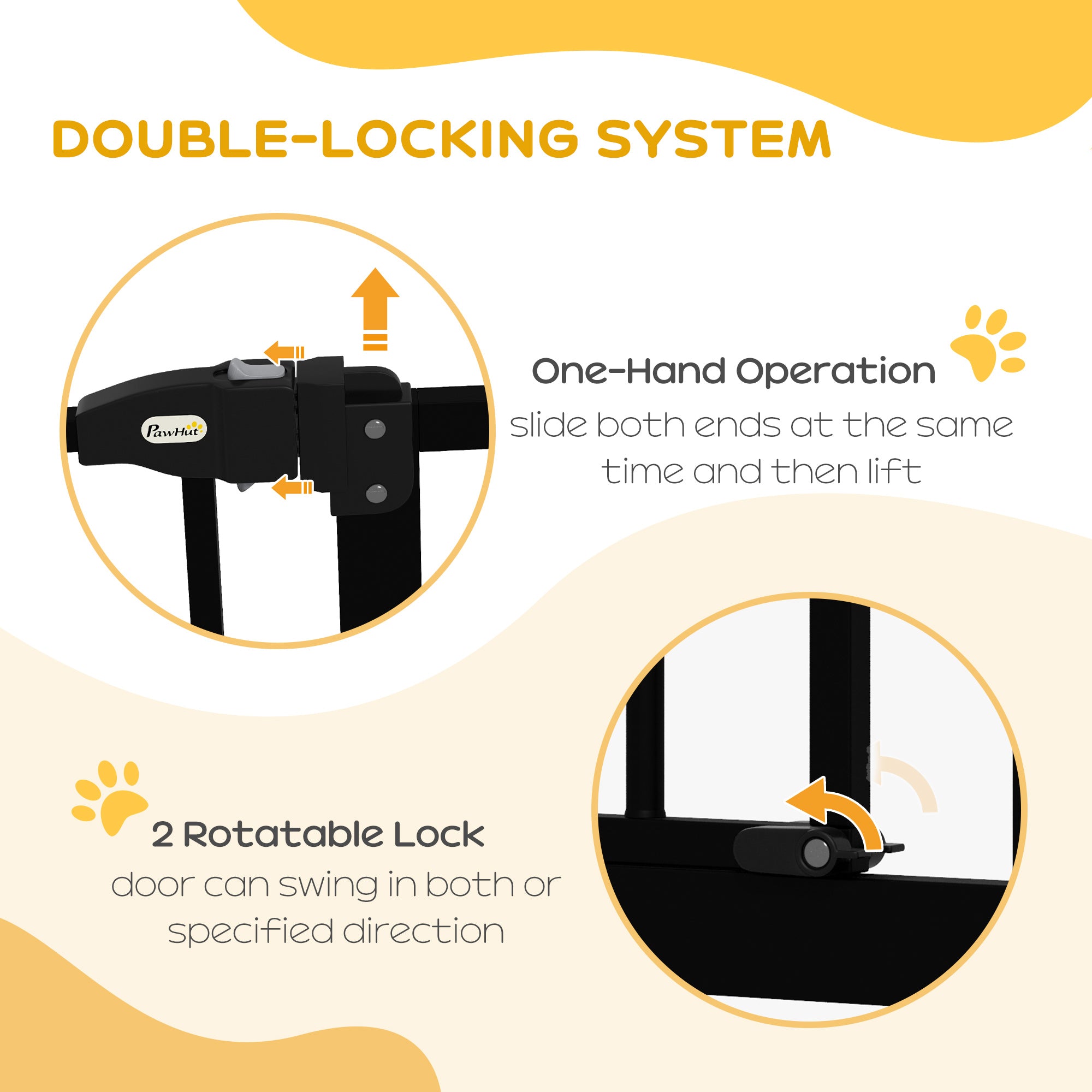 Pressure Fit Dog Stair Gate No Drilling Safety Gate Auto Close for Doorways, Hallways, 74-87cm Adjustable, 78cm Tall, Black