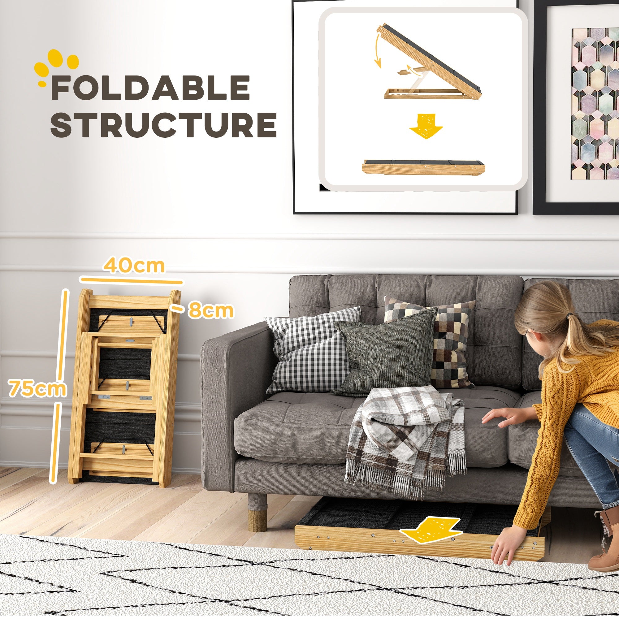 Dog Steps Dog Ramp, 3-Step Adjustable Height Pet Stairs for Medium Sized Dogs, Foldable Dog Stairs for Bed Sofa, with Non-slip Surface
