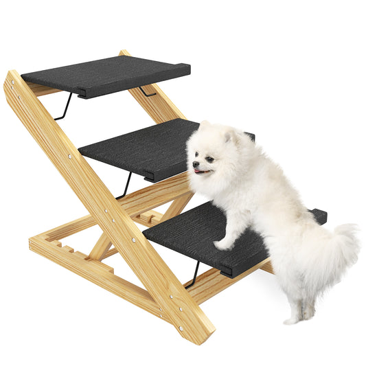 Dog Steps Dog Ramp, 3-Step Adjustable Height Pet Stairs for Medium Sized Dogs, Foldable Dog Stairs for Bed Sofa, with Non-slip Surface