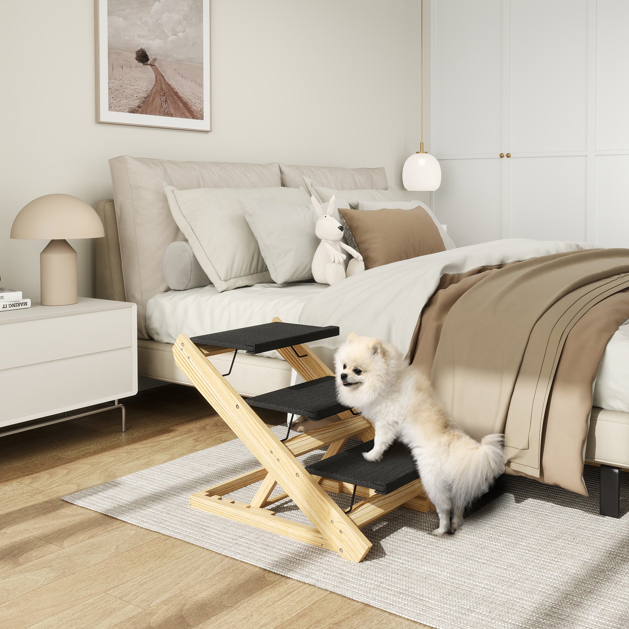 Dog Steps Dog Ramp, 3-Step Adjustable Height Pet Stairs for Medium Sized Dogs, Foldable Dog Stairs for Bed Sofa, with Non-slip Surface