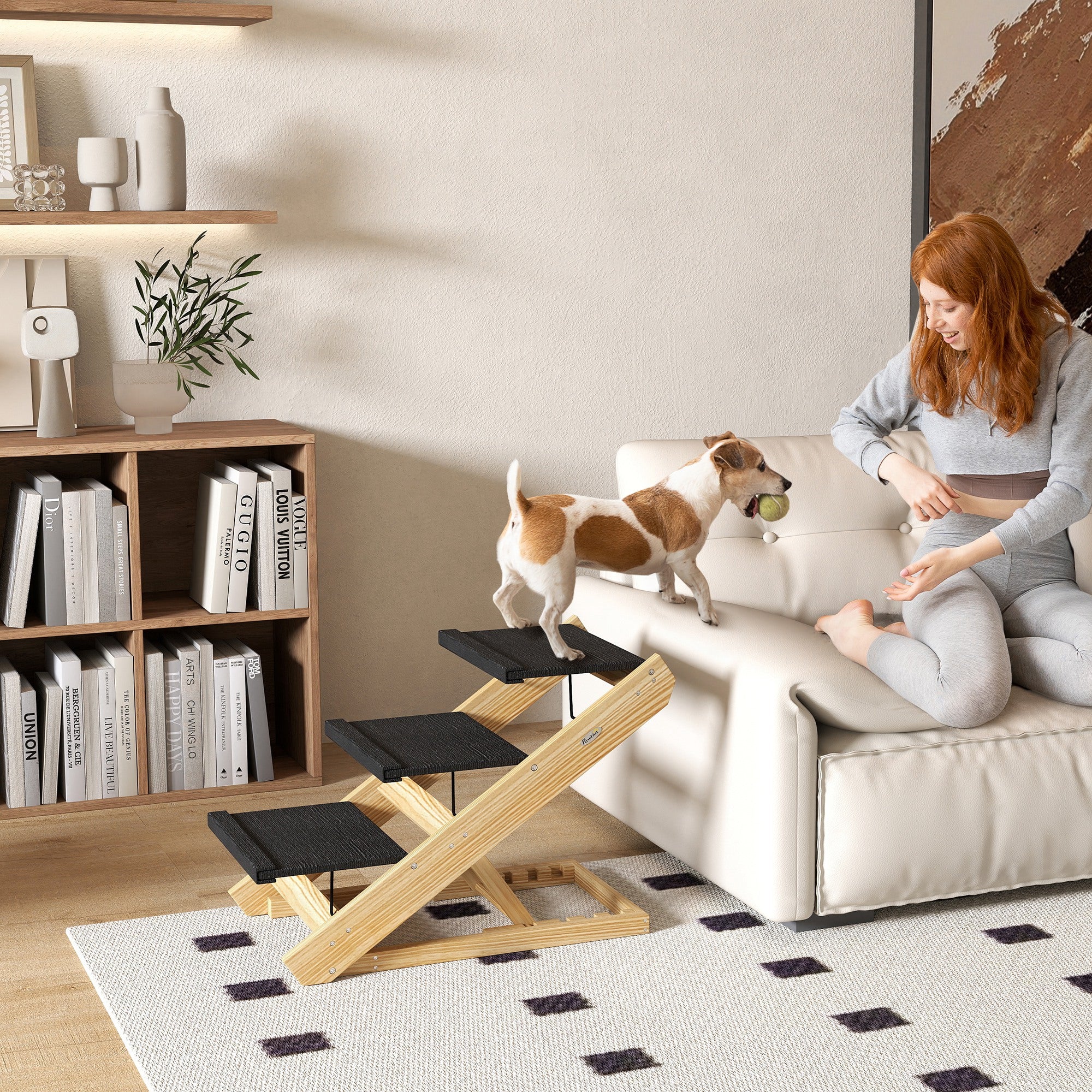 Dog Steps Dog Ramp, 3-Step Adjustable Height Pet Stairs for Medium Sized Dogs, Foldable Dog Stairs for Bed Sofa, with Non-slip Surface