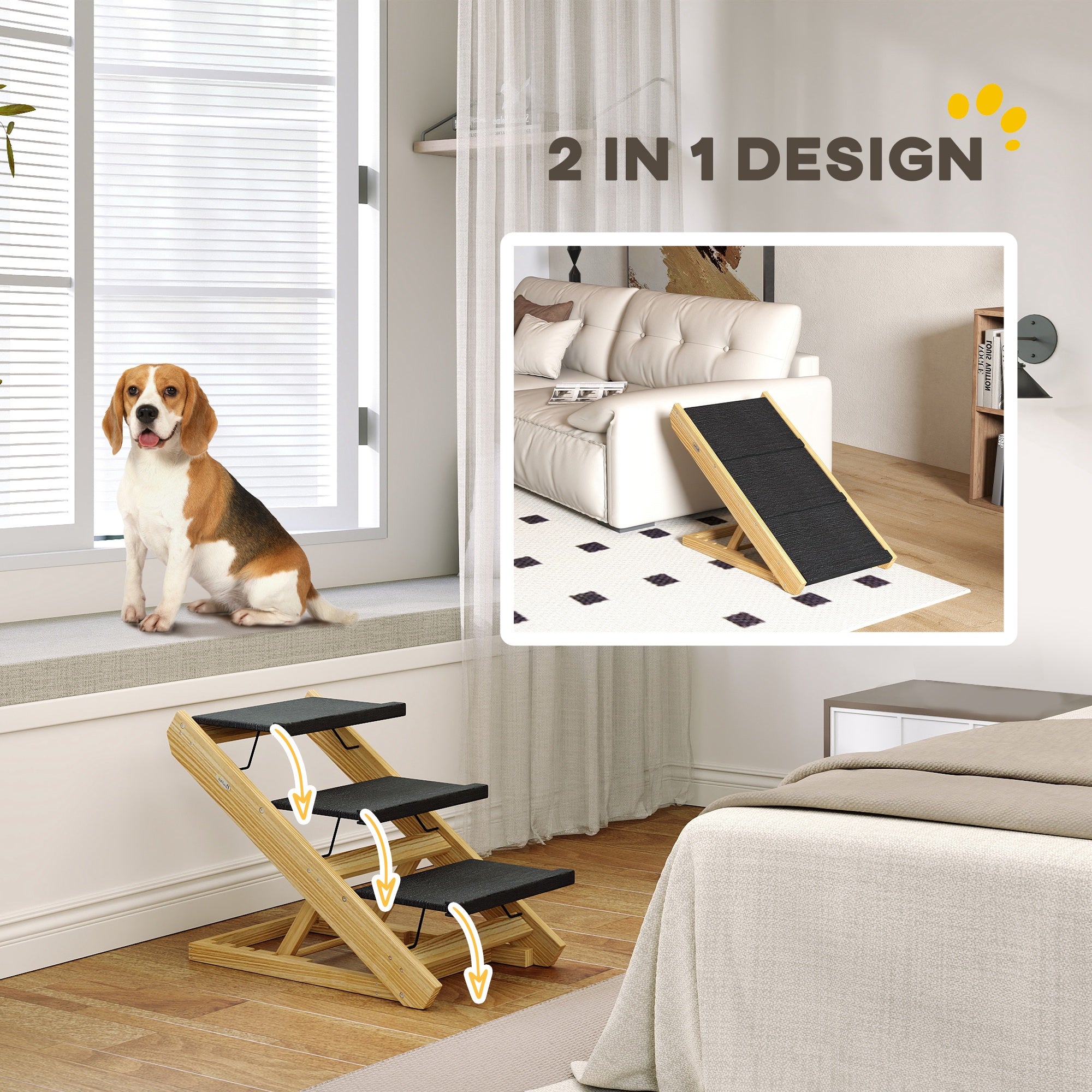 Dog Steps Dog Ramp, 3-Step Adjustable Height Pet Stairs for Medium Sized Dogs, Foldable Dog Stairs for Bed Sofa, with Non-slip Surface