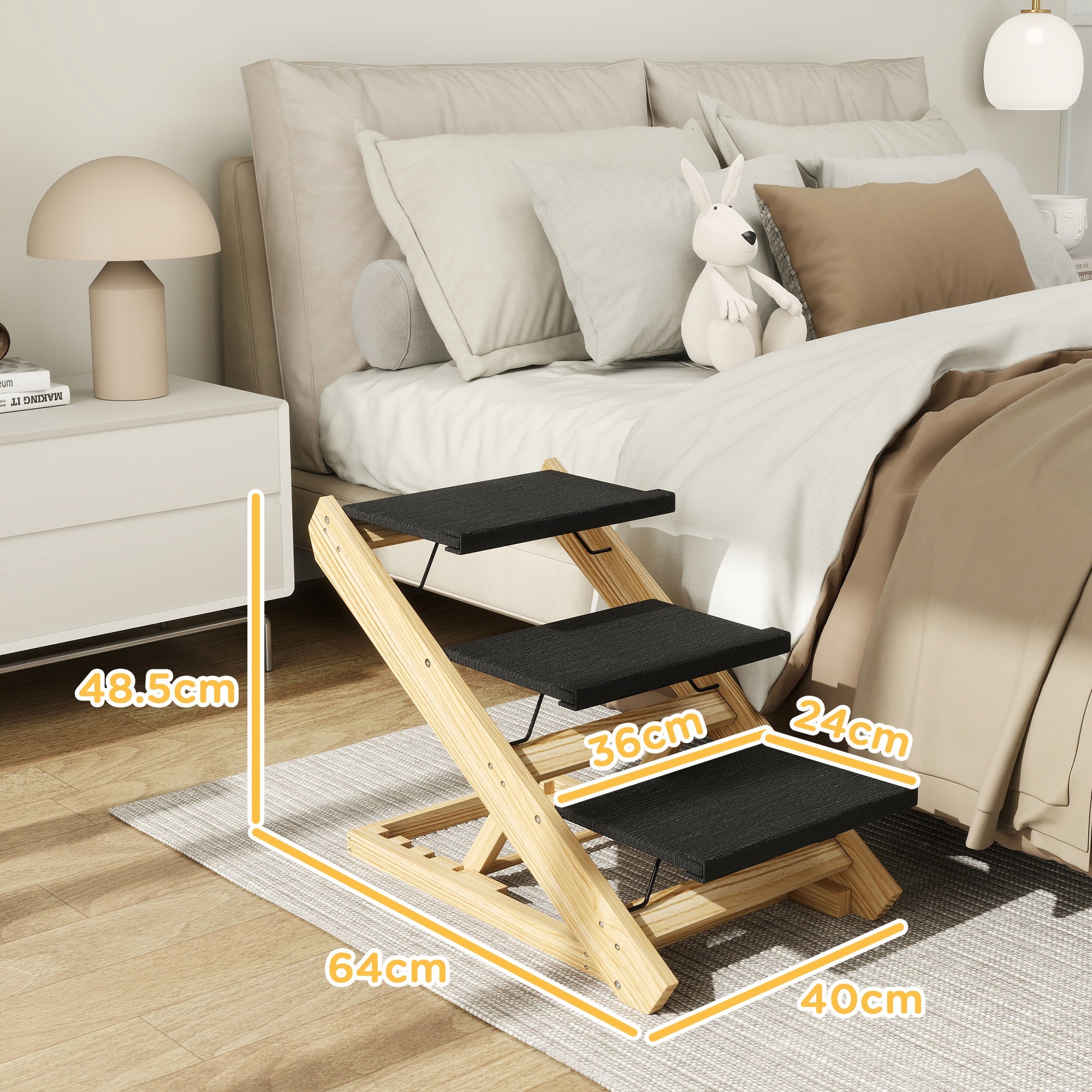 Dog Steps Dog Ramp, 3-Step Adjustable Height Pet Stairs for Medium Sized Dogs, Foldable Dog Stairs for Bed Sofa, with Non-slip Surface