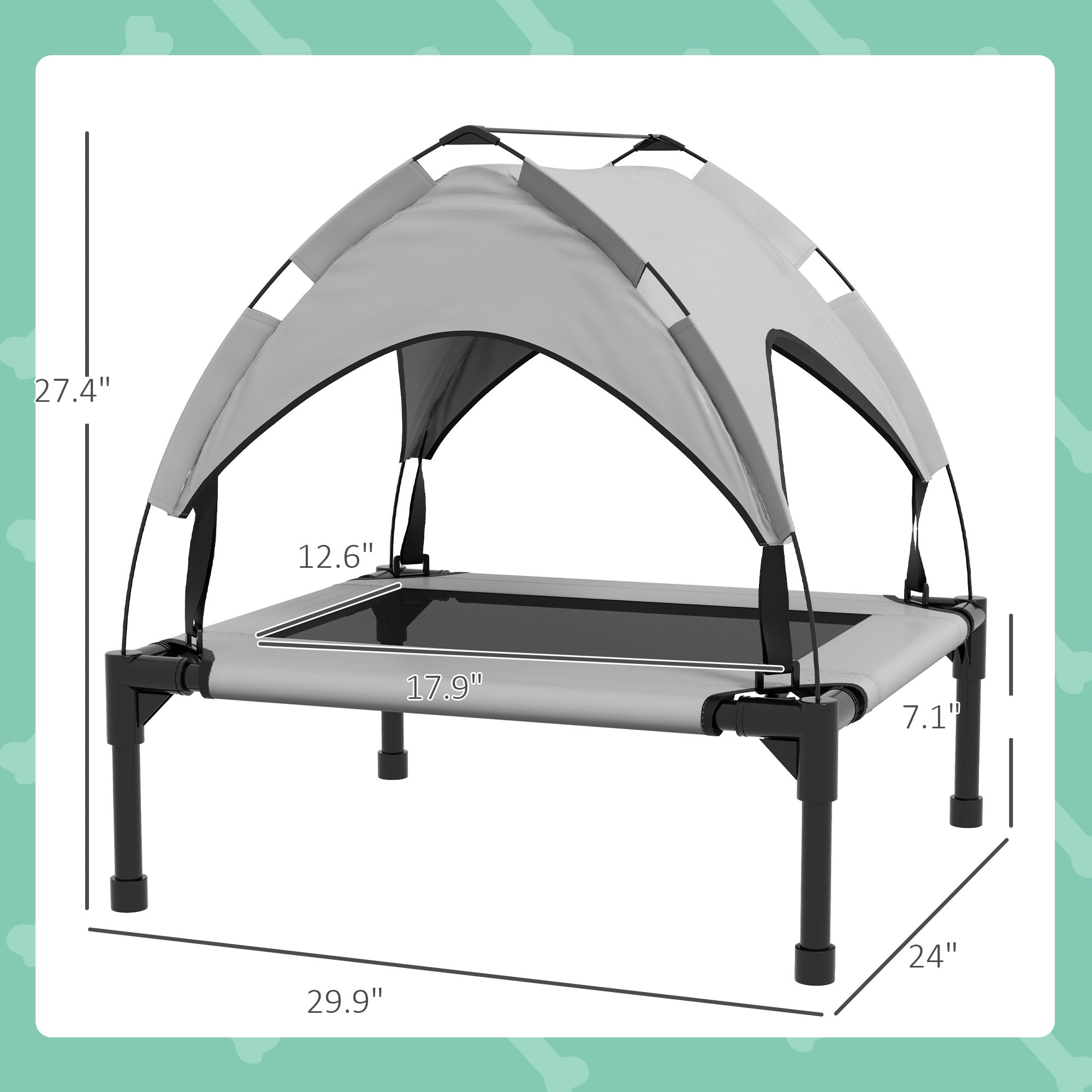 Elevated Dog Bed with Canopy, Raised Outdoor Pet Bed for Camping, Portable Raised Pet Cot with Washable Breathable Mesh, for Indoor Outdoor, Large Dogs, 30" x 24" x 27", Light Gray