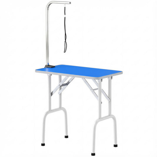 Foldable Dog Grooming Table, 32" Portable Pet Grooming Table with Height Adjustable Arm and Anti-Slip Rubber Top for Small Medium Dogs and Cats, Blue