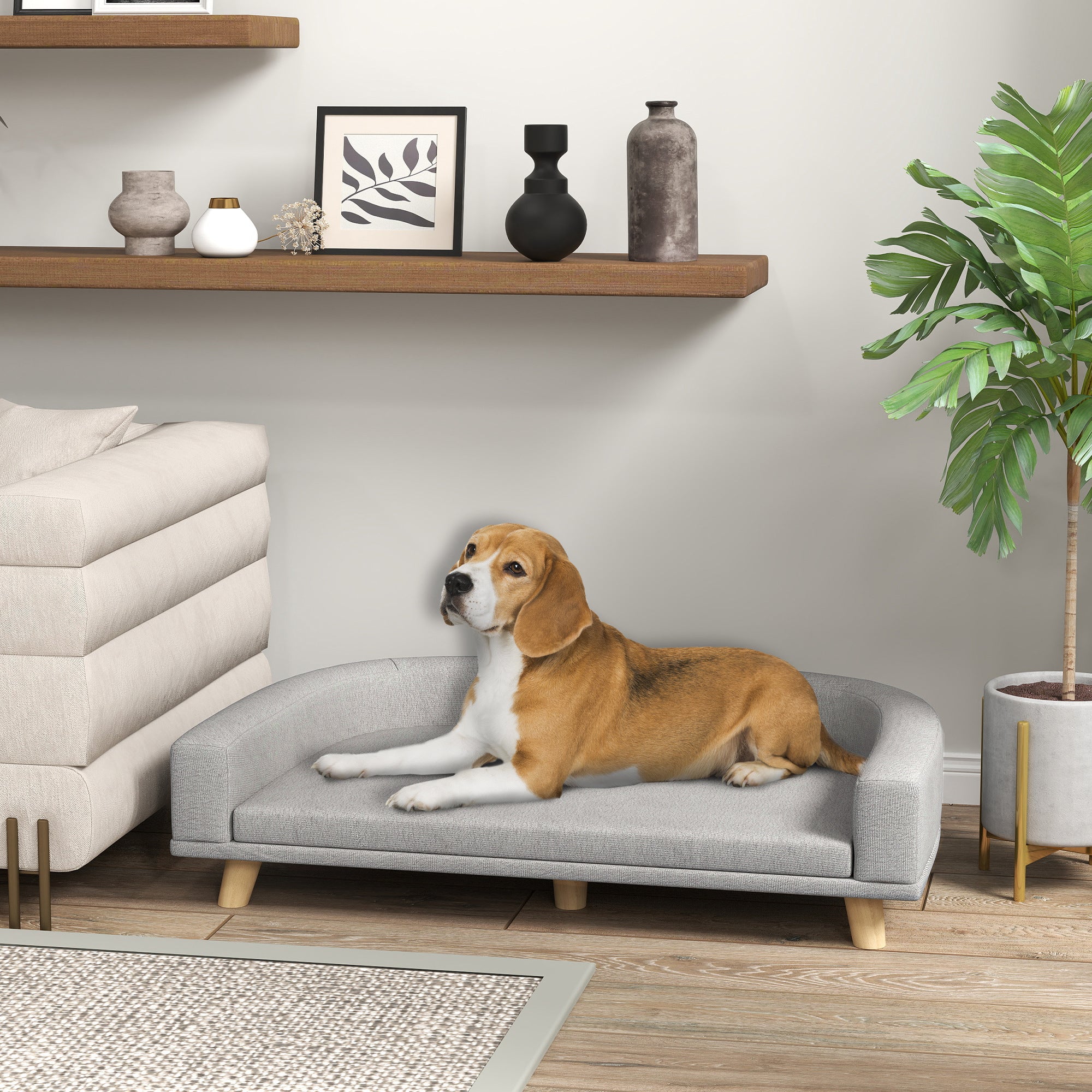 Dog Sofa, Dog Couch Bed for Large Dogs, Elevated Pet Cat Sofa Bed with Removable Washable Cover, Anti-slip Foot Pads, Grey