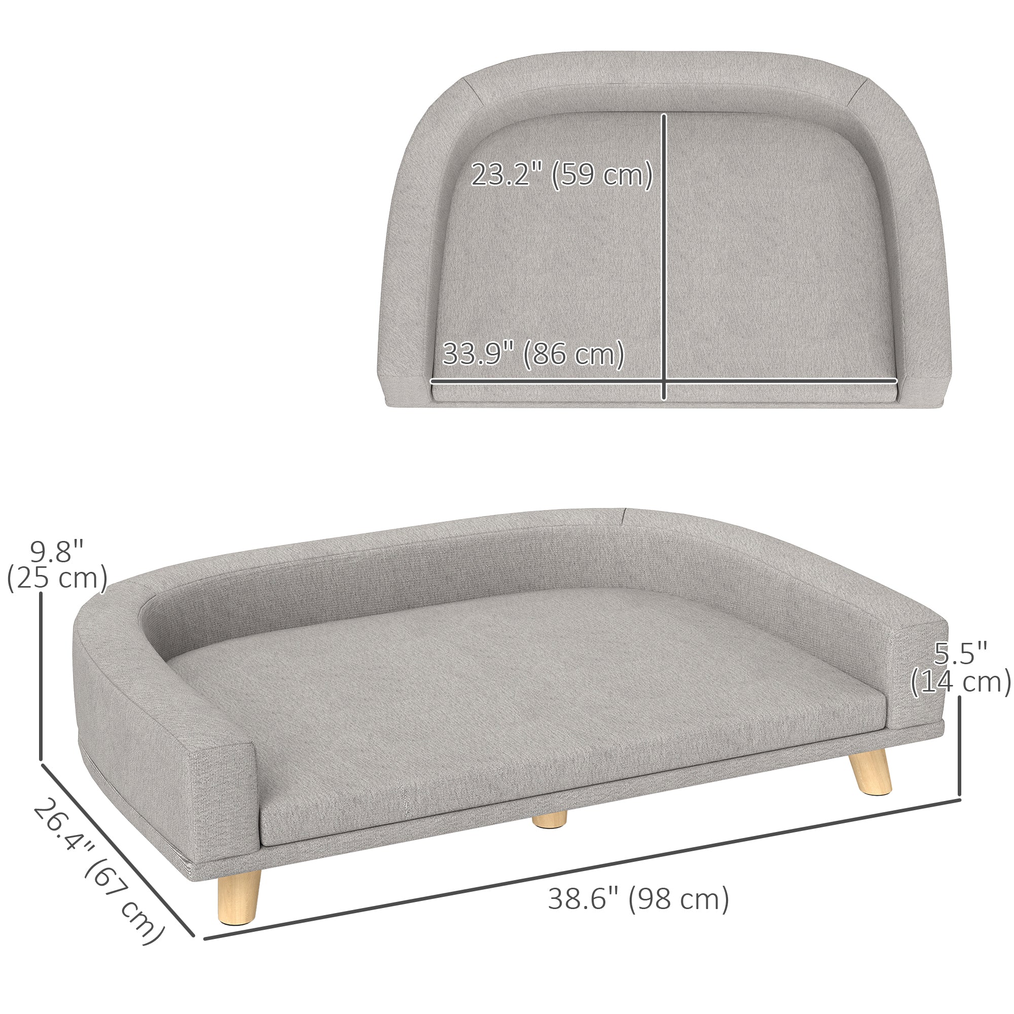 Dog Sofa, Dog Couch Bed for Large Dogs, Elevated Pet Cat Sofa Bed with Removable Washable Cover, Anti-slip Foot Pads, Grey