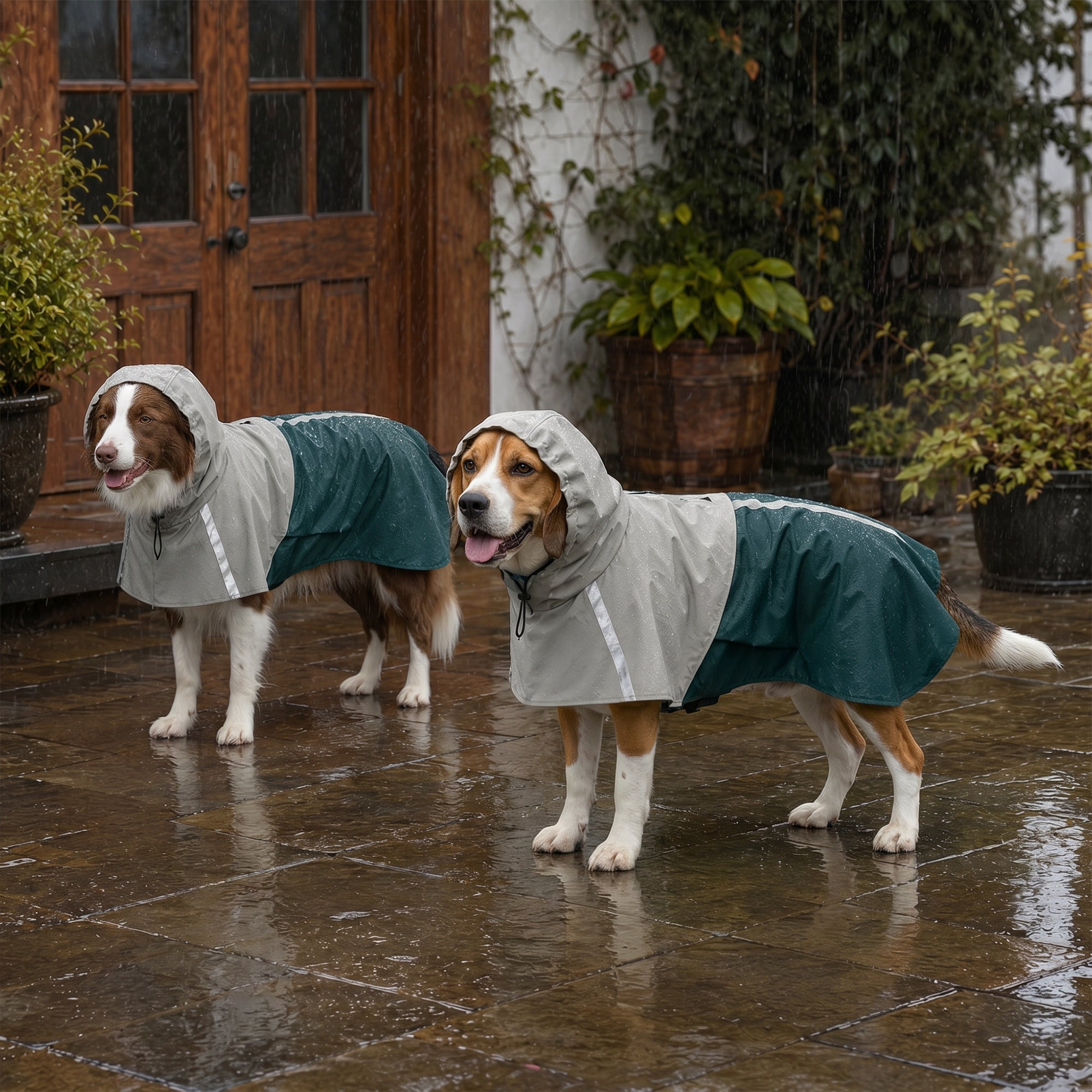 Dog Raincoat with Hood, Waterproof & Breathable Rain Jacket with Reflective Strips and Leash Hole, Adjustable Poncho for Medium Dogs, 15-20 KG Available, Green, M