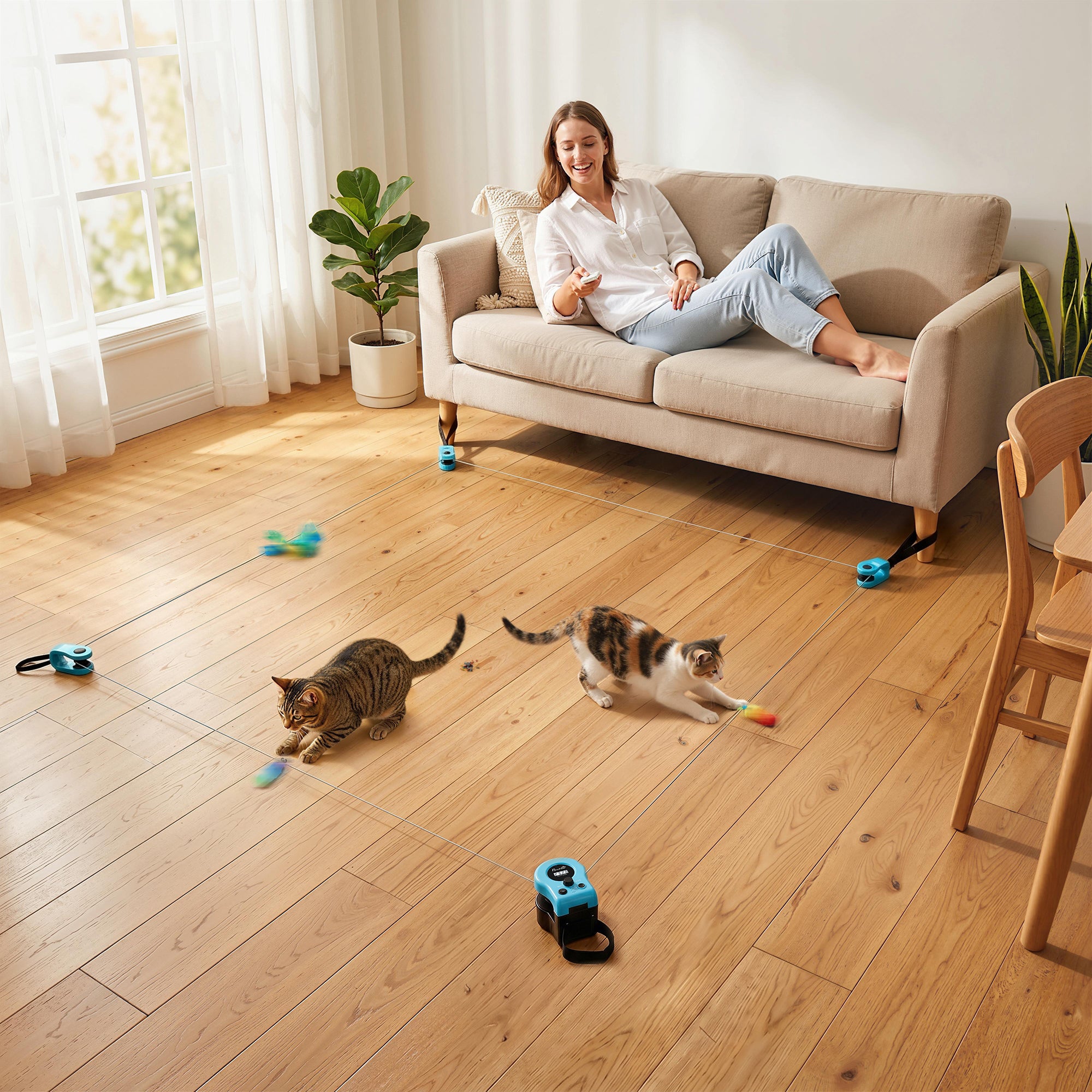 Interactive Cat Toy for Indoor Kittens & Adult, Automatic & Remote Control Electric Cat Toy with Adjustable Speed, DIY Track & Mouse Sound, Rechargeable Boredom Buster
