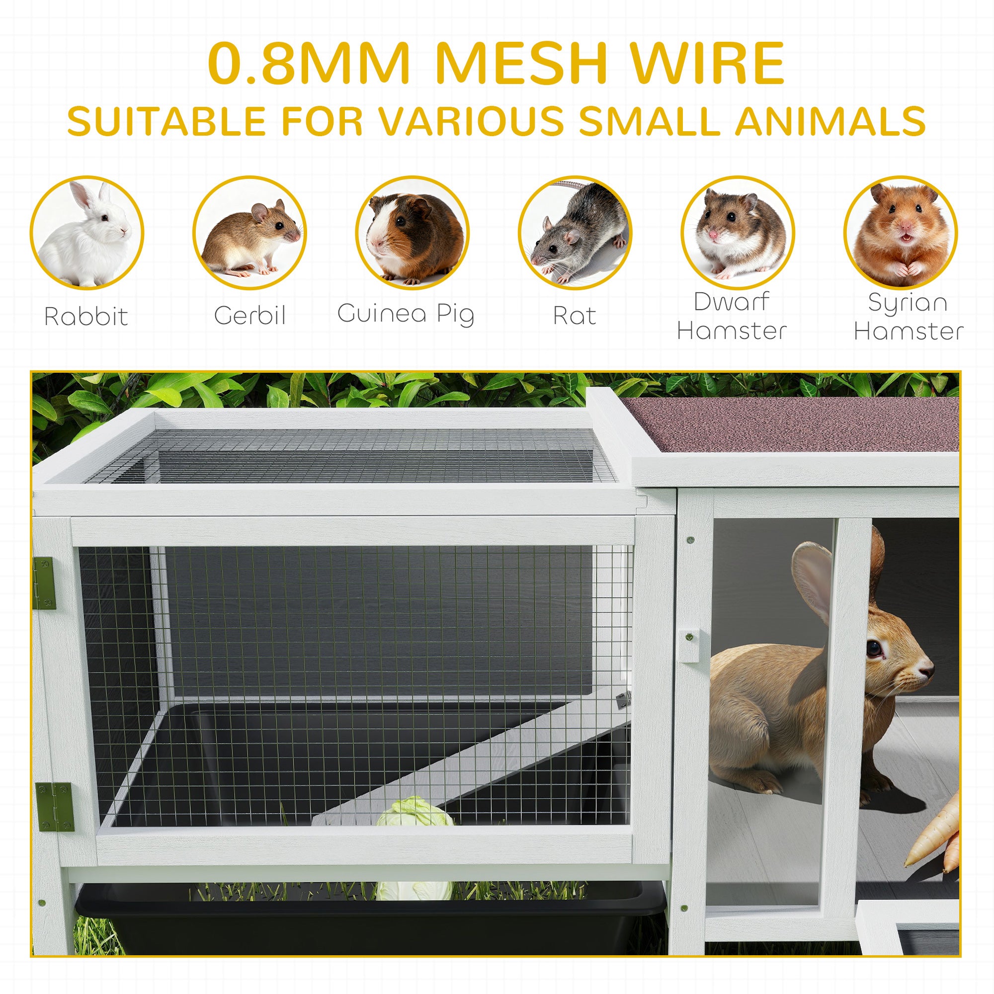 Rabbit Hutch, Wooden Guinea Pig Cage with Run, Openable Top, Pull Out Tray and Ramp, Hamster Cage with Water-Resistant Roof for Indoor Outdoor, Grey