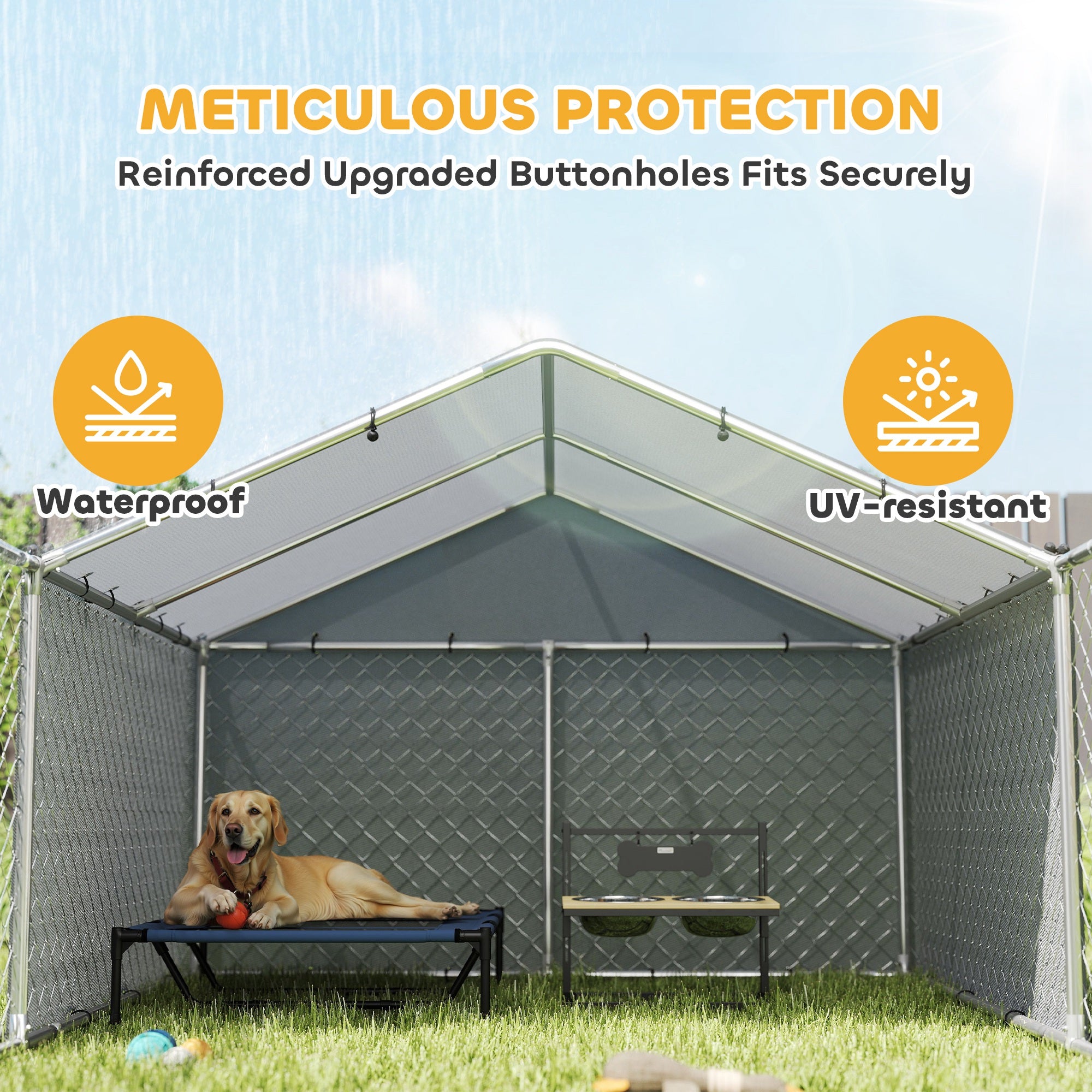 Outdoor Dog Kennel with Waterproof & UV-Resistant Cover, Dog Run with Secure Lock for Small Medium Large Dogs, 13.1' x 7.5' x 4.9'