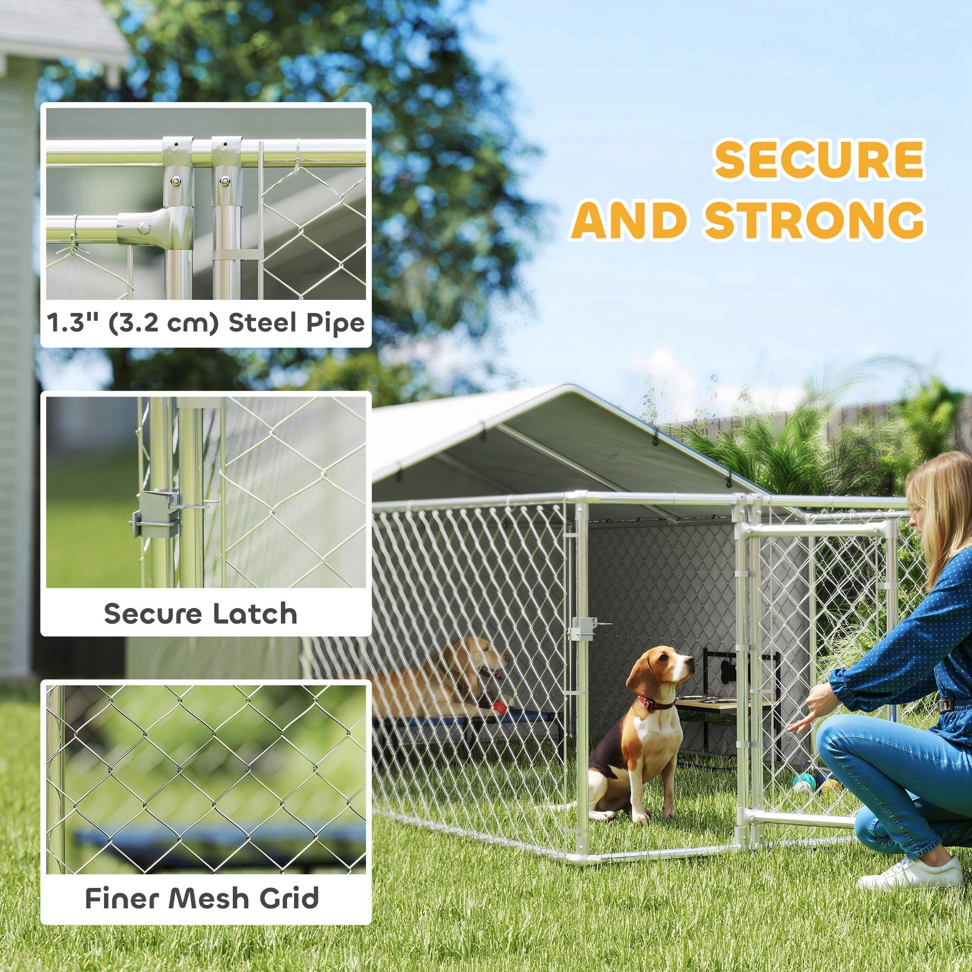 Outdoor Dog Kennel with Waterproof & UV-Resistant Cover, Dog Run with Secure Lock for Small Medium Large Dogs, 13.1' x 7.5' x 4.9'