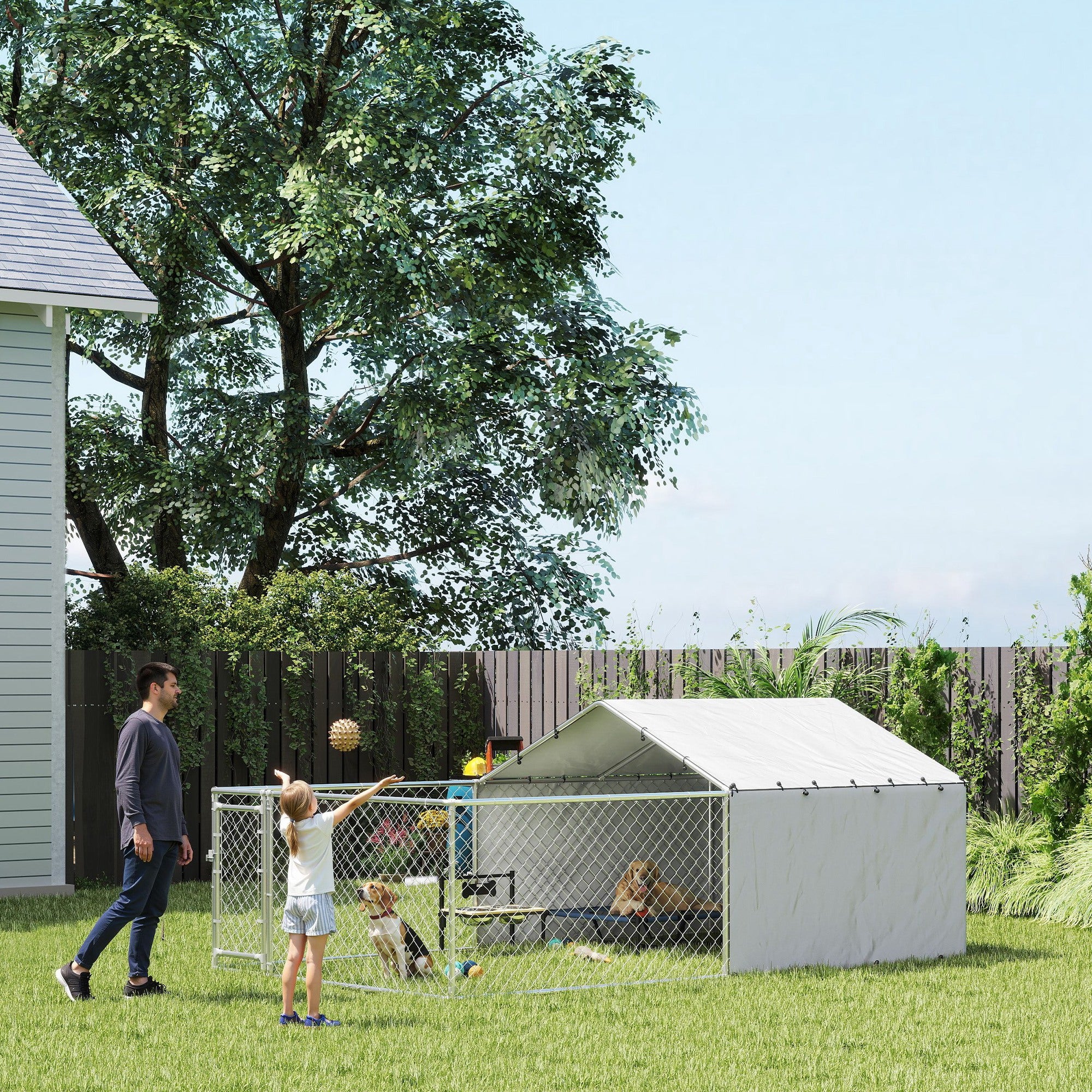 Outdoor Dog Kennel with Waterproof & UV-Resistant Cover, Dog Run with Secure Lock for Small Medium Large Dogs, 13.1' x 7.5' x 4.9'