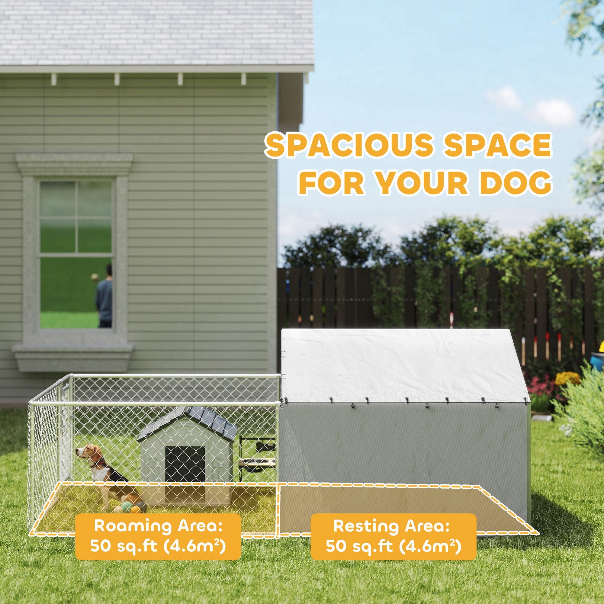 Outdoor Dog Kennel with Waterproof & UV-Resistant Cover, Dog Run with Secure Lock for Small Medium Large Dogs, 13.1' x 7.5' x 4.9'