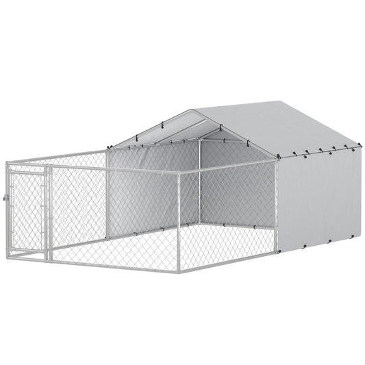 Outdoor Dog Kennel with Waterproof & UV-Resistant Cover, Dog Run with Secure Lock for Small Medium Large Dogs, 13.1' x 7.5' x 4.9'