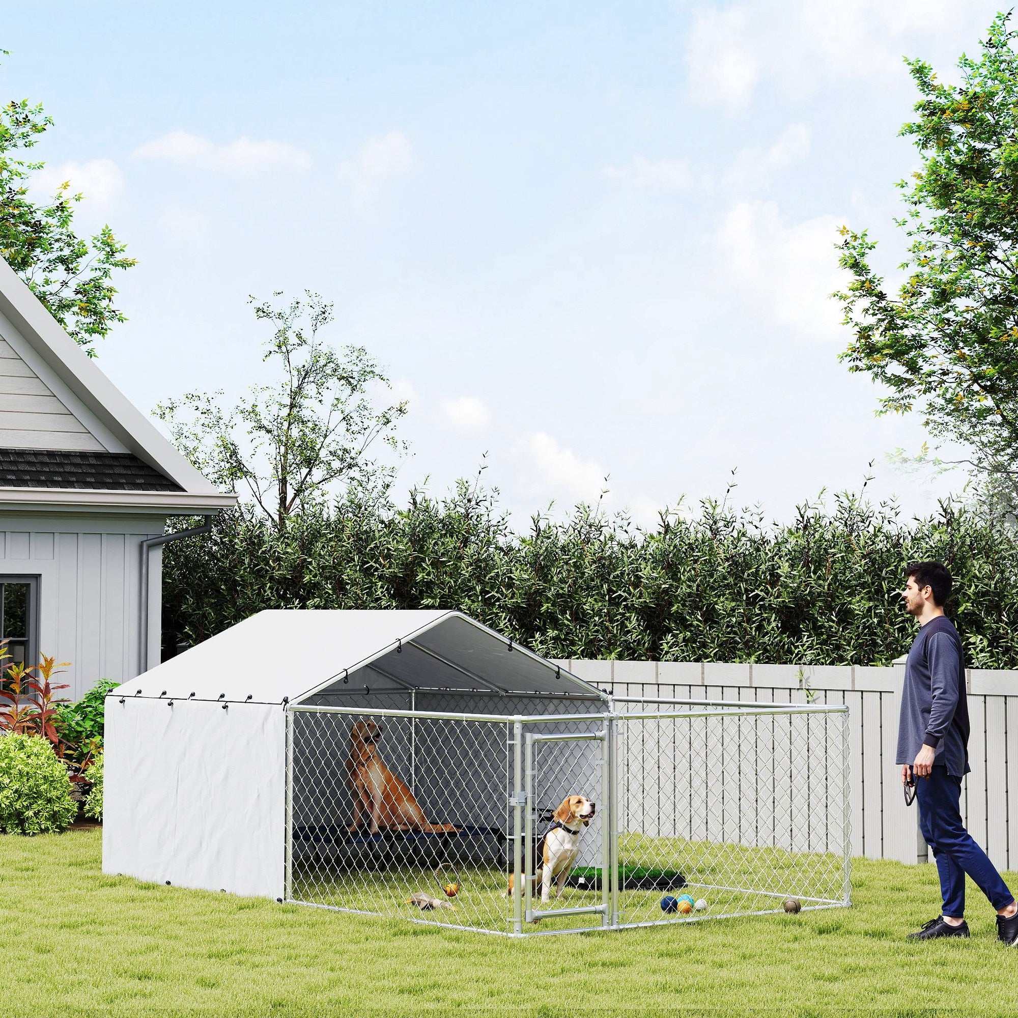 Outdoor Dog Kennel with Waterproof & UV-Resistant Cover, Dog Run with Secure Lock for Small Medium Large Dogs, 13.1' x 7.5' x 4.9'