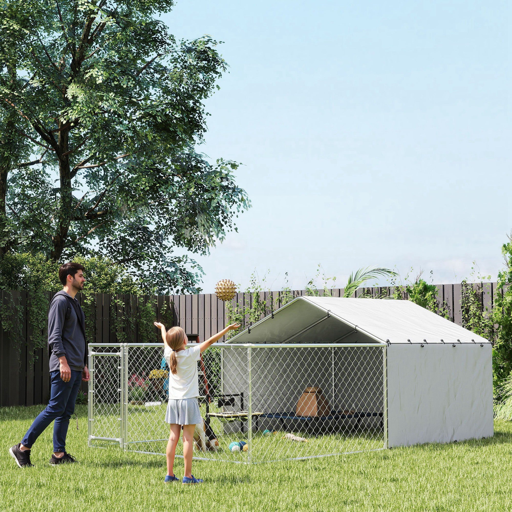 Outdoor Dog Kennel with Waterproof & UV-Resistant Cover, Dog Run with Secure Lock for Small Medium Large Dogs, 13.1' x 7.5' x 4.9'