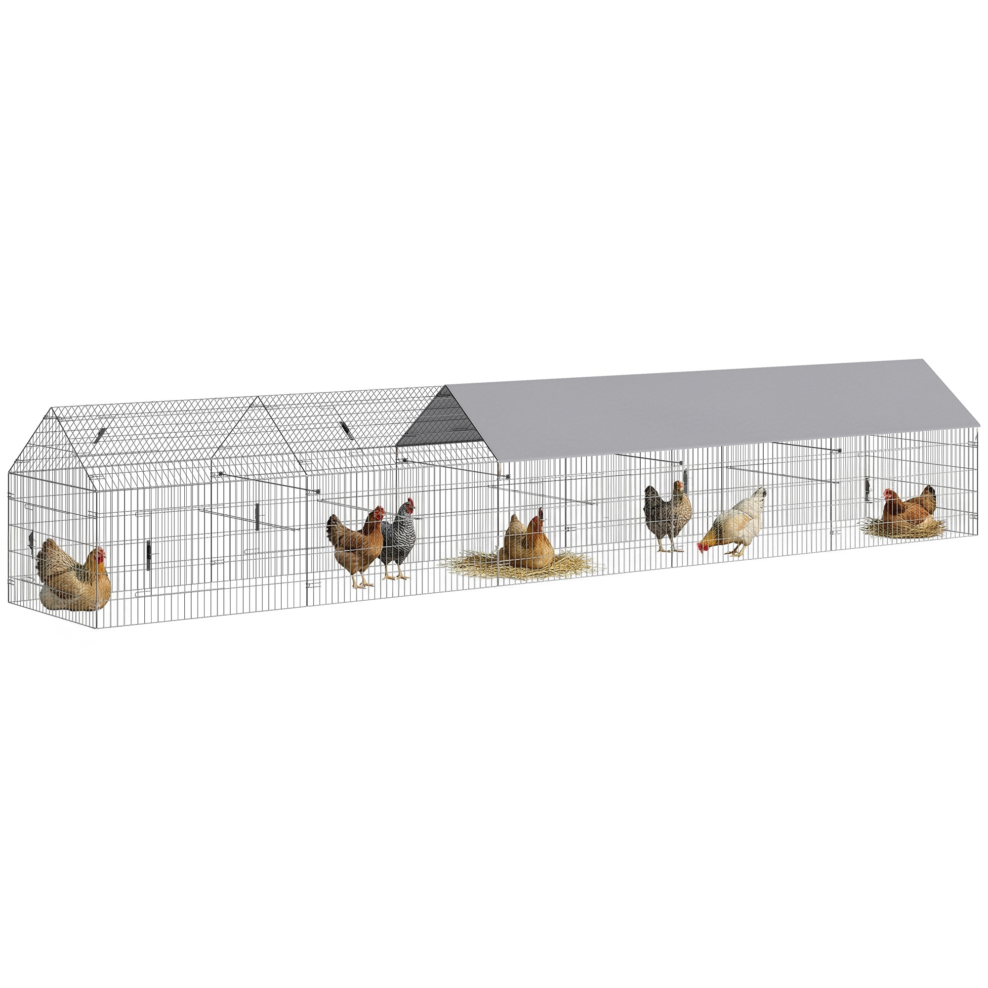 Metal Chicken Coop, Large Chicken Run with Water-Resistant & Anti-UV Cover for 7-9 Hens, Outdoor Hen House Rabbit Hutch with 10 Doors for Duck, Small Animal, for Backyard, 21' x 3.5' x 3.6'