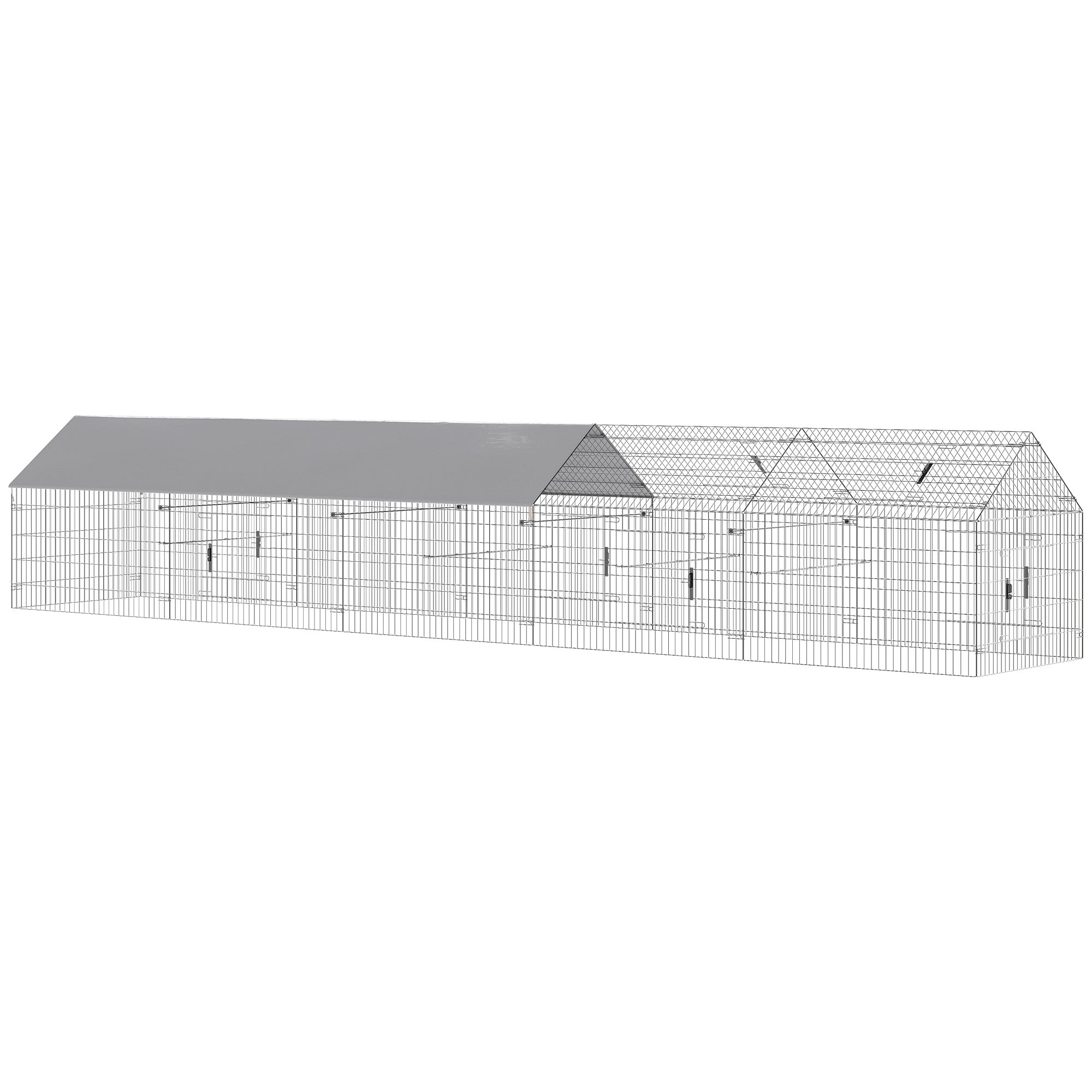 Metal Chicken Coop, Large Chicken Run with Water-Resistant & Anti-UV Cover for 7-9 Hens, Outdoor Hen House Rabbit Hutch with 10 Doors for Duck, Small Animal, for Backyard, 21' x 3.5' x 3.6'