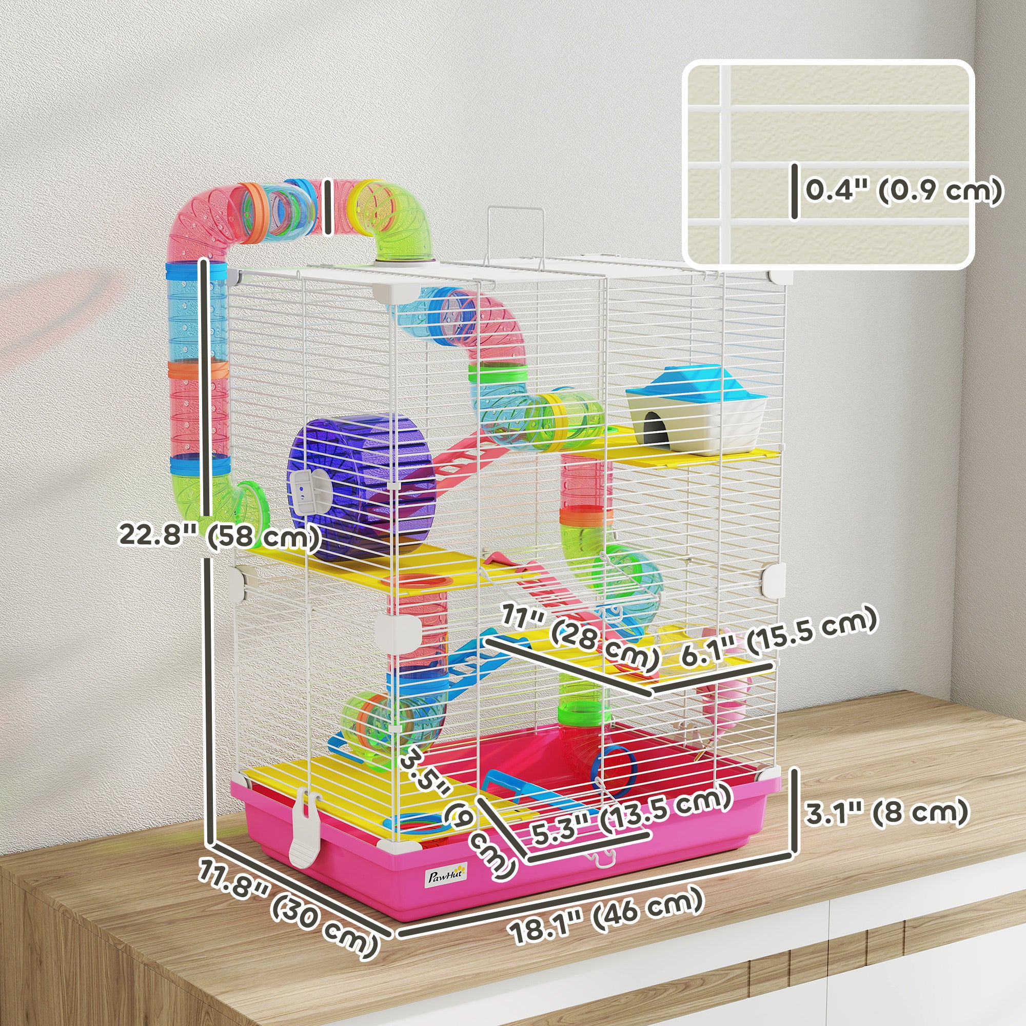 5 Tiers Hamster Cage Portable Animal Travel Carrier Habitat with Exercise Wheels Play Tube Water Bottle Dishes House Ladder for Gerbils, Pink