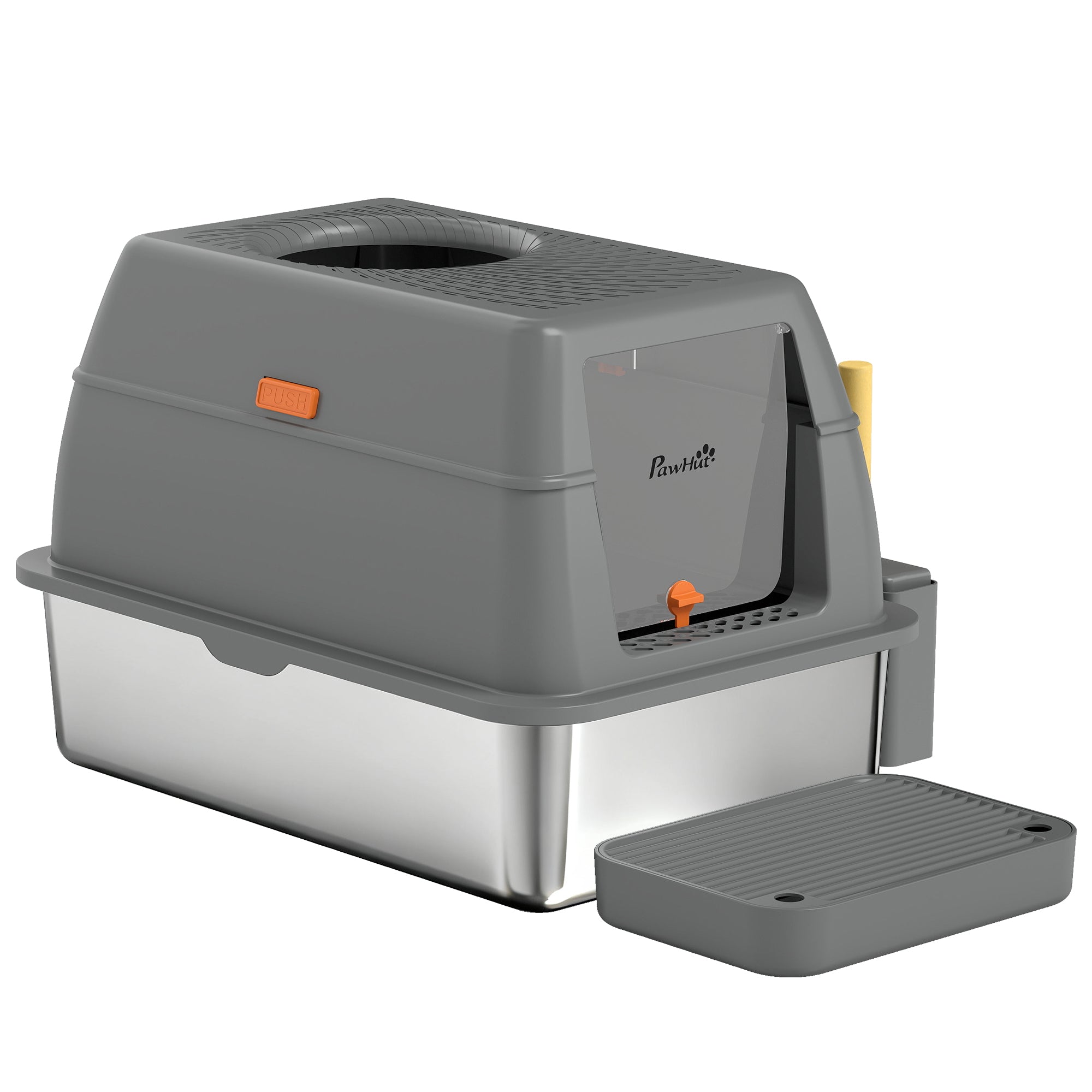 XL Stainless Steel Litter Box with Lid, 80L Extra Large Enclosed Cat Litter Box with Front/Top Entry, Trapping Step, Scoop, for Large Big Cats, Dark Grey