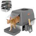 Load image into Gallery viewer, XL Stainless Steel Litter Box with Lid, 80L Extra Large Enclosed Cat Litter Box with Front/Top Entry, Trapping Step, Scoop, for Large Big Cats, Dark Grey
