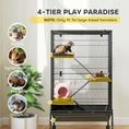 Charger l'image dans la visionneuse de la galerie, 47"H Ferret Cage, Large 4-Tier Guinea Pig Cage with Wheels, Ramps, Bowl, Water Bottle & Removable Tray, Metal Small Animal Habitat for Rabbits, Chinchillas, Black
