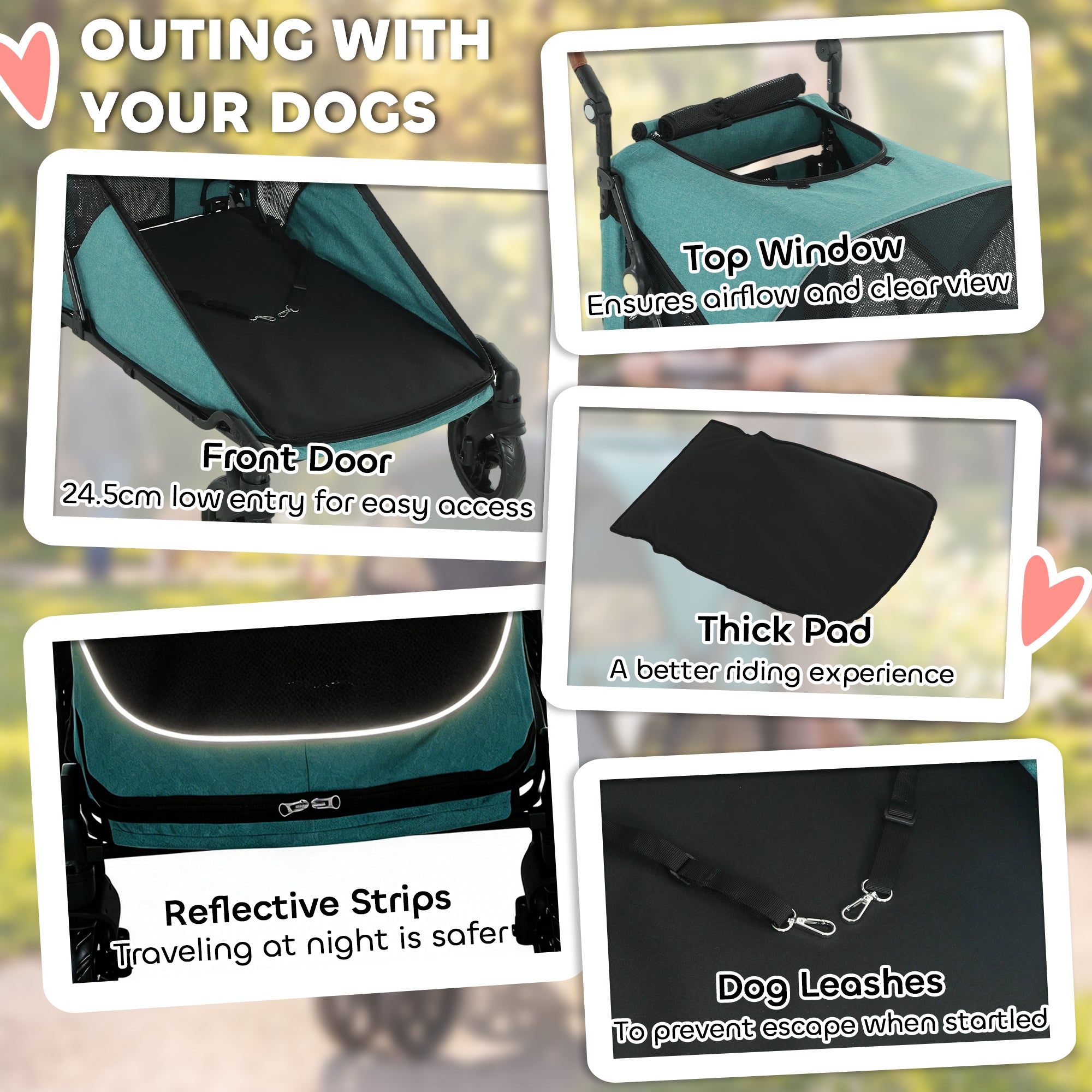 PawHut Dog Stroller for Large Dogs Up to 88 LBS with All-Terrain Spring Suspension, 8-Position Adjustable Handle, Blue