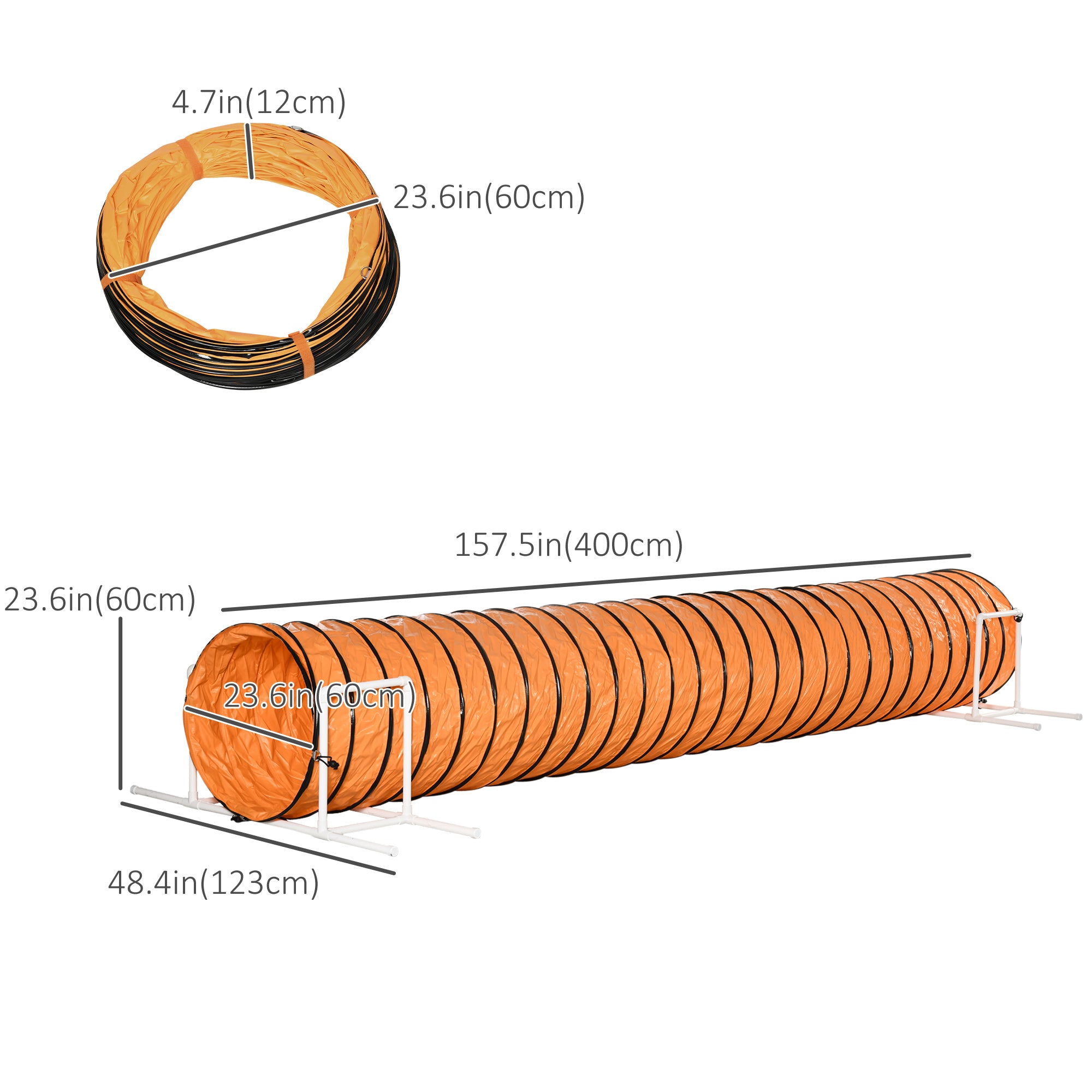 Dog Tunnel, 13 Foot Long, 24" Open Pet Agility Equipment with 2 Support Brackets, Carrying Bag, Orange