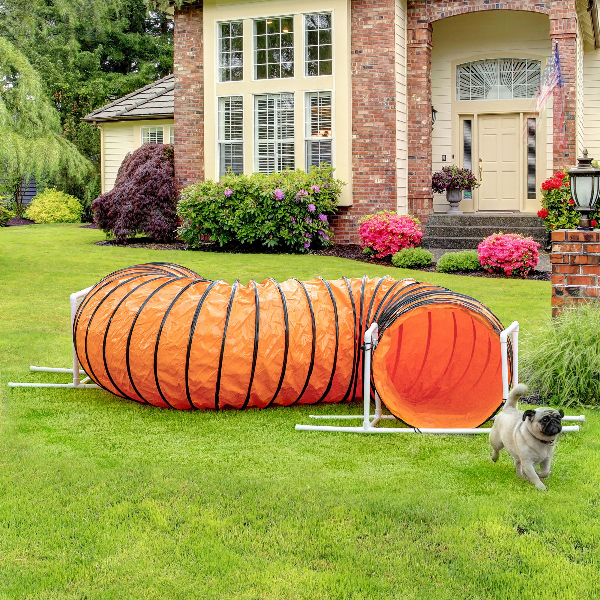 Dog Tunnel, 13 Foot Long, 24" Open Pet Agility Equipment with 2 Support Brackets, Carrying Bag, Orange