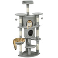 Load image into Gallery viewer, Cat Tree, 62" Multi-Level Cat Tower with Scratching Posts, 2 Condos, Hammock, Perches, Plush, Pompoms, for Indoor Kittens Playing, Resting, Sleeping, Light Grey
