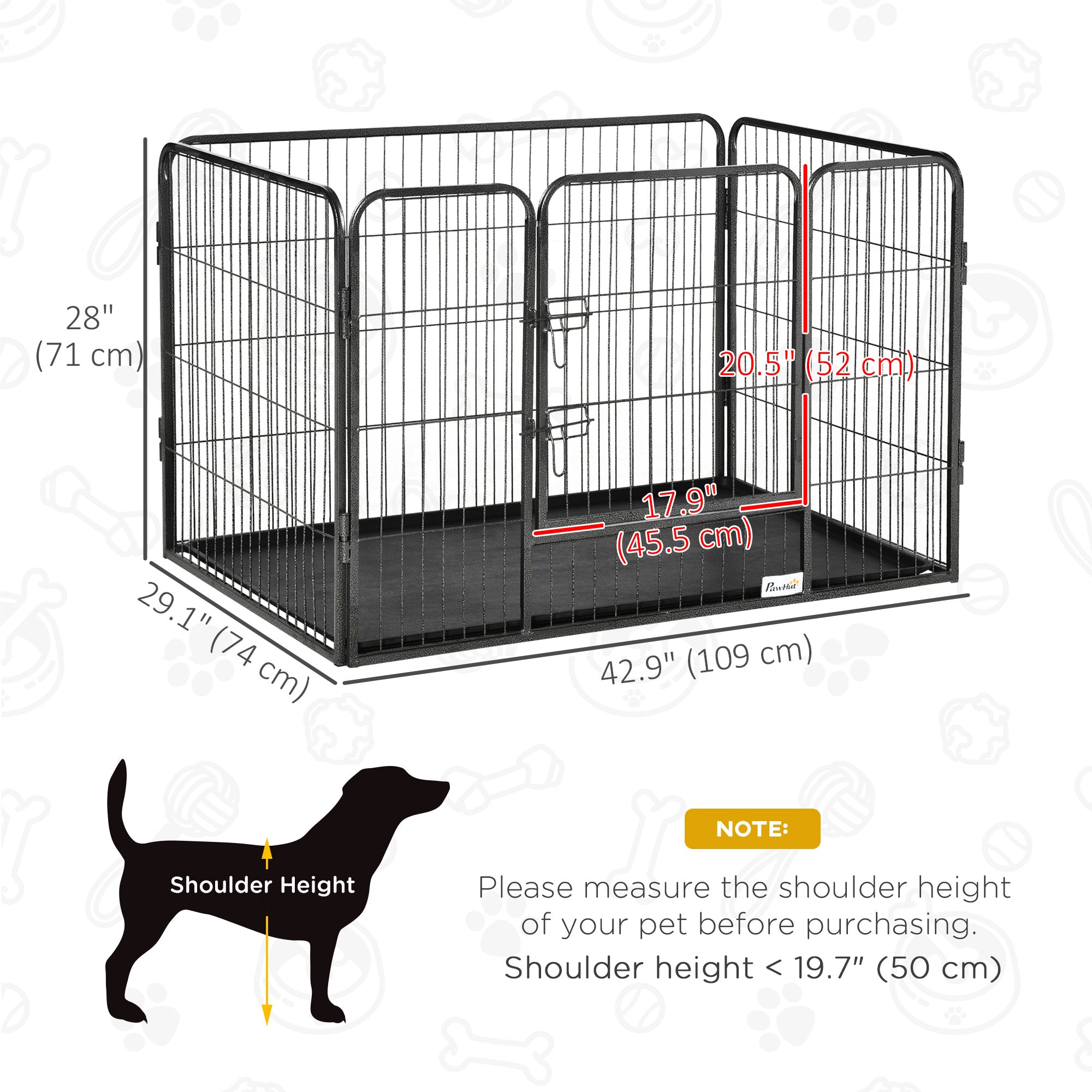 4 Panels Dog Playpen, Heavy Duty Dog Fence, 28" H Portable Pet Playpen with Door Double Locking Latches, No Leaking Tray for Indoor Outdoor Backyard Garden, Grey