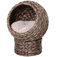 Load image into Gallery viewer, Wicker Cat House, Raised Cat Bed with Cylindrical Base, Soft Washable Cushion, Woven Water Hyacinth Cat Basket for Indoor and Outdoor, 42 x 33 x 52 cm - Dark Brown
