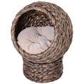 Load image into Gallery viewer, Wicker Cat House, Raised Cat Bed with Cylindrical Base, Soft Washable Cushion, Woven Water Hyacinth Cat Basket for Indoor and Outdoor, 42 x 33 x 52 cm - Dark Brown
