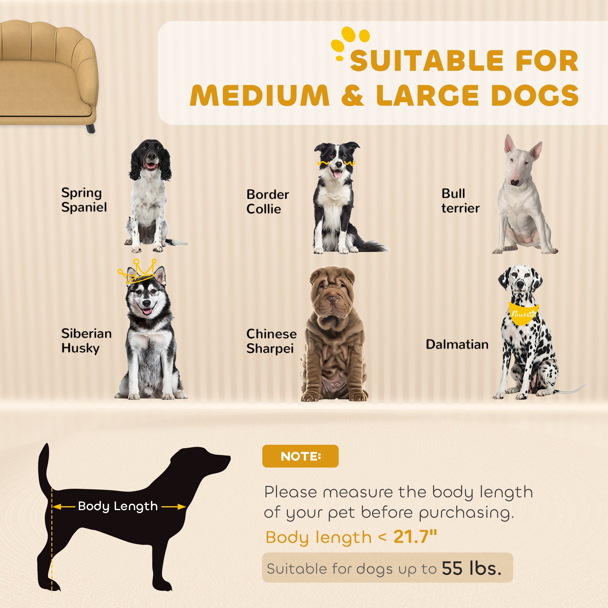 Velvet Large Dog Couch with Foam Cushion, Soft and Cute Dog Bed with Pearl Design, Dog Sofa for Big and Medium Dogs, Coffee