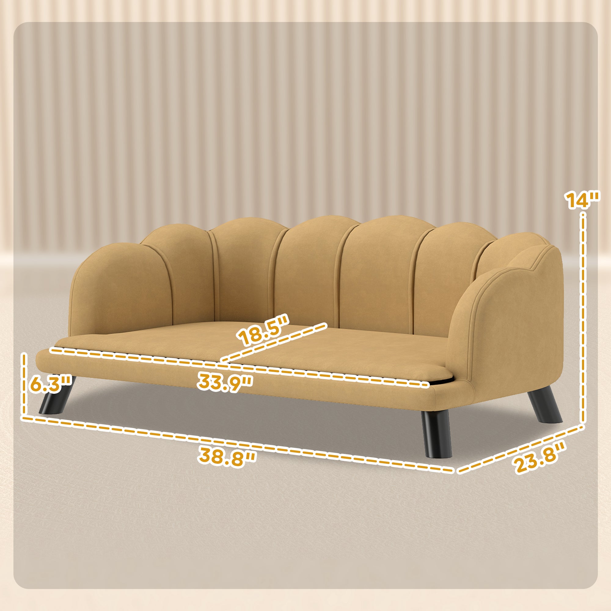 Velvet Large Dog Couch with Foam Cushion, Soft and Cute Dog Bed with Pearl Design, Dog Sofa for Big and Medium Dogs, Coffee