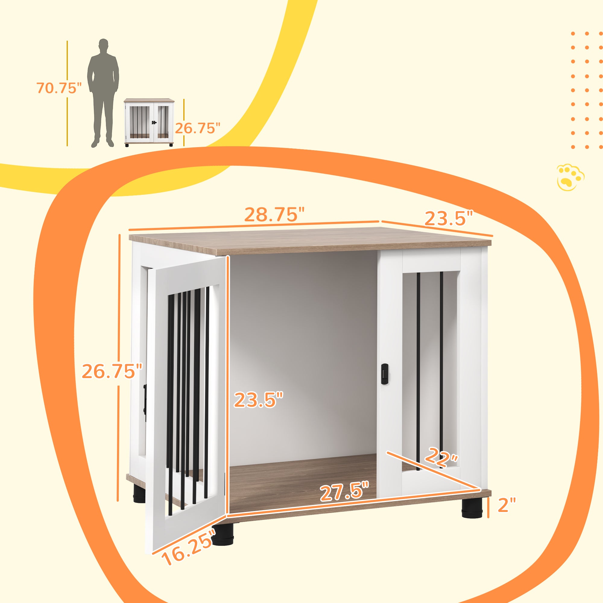 PawHut Dog Crate Furniture, Side Table Indoor Dog Kennel, End Table with Lockable Door for Small and Medium Dogs, Walnut Brown