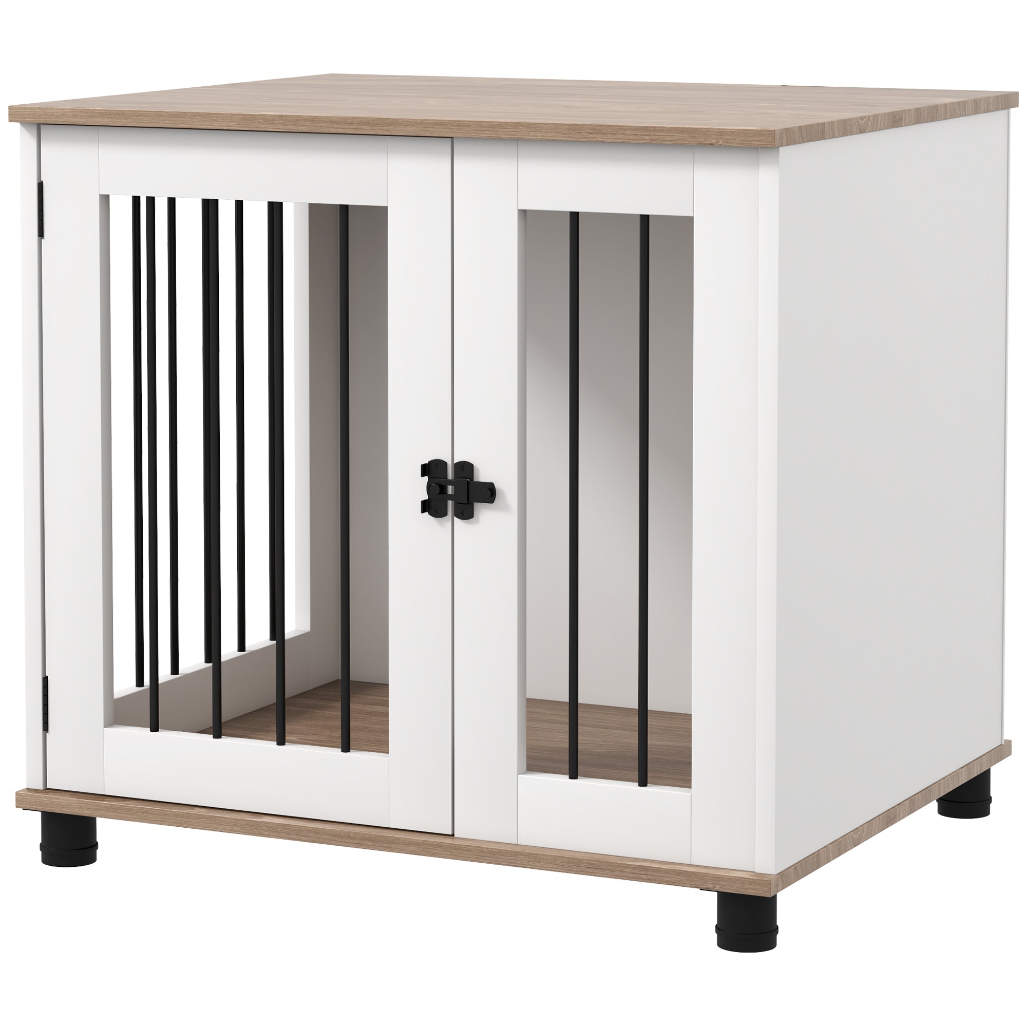 PawHut Dog Crate Furniture, Side Table Indoor Dog Kennel, End Table with Lockable Door for Small and Medium Dogs, Walnut Brown