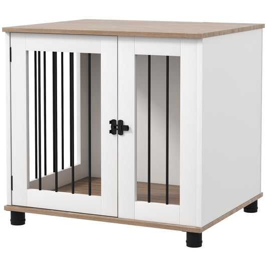 PawHut Dog Crate Furniture, Side Table Indoor Dog Kennel, End Table with Lockable Door for Small and Medium Dogs, Walnut Brown